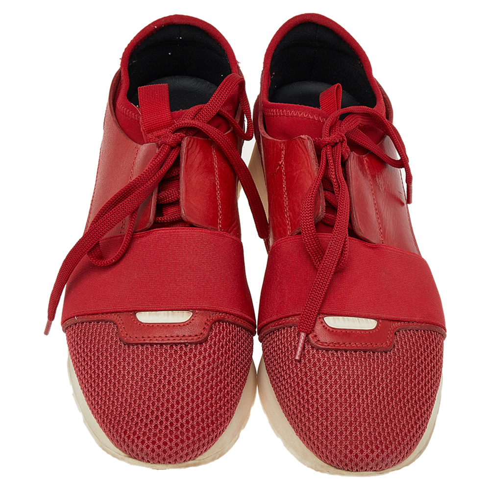 Balenciaga Red Mesh,Leather And Suede Race Runner Low Top Sneakers Size 38