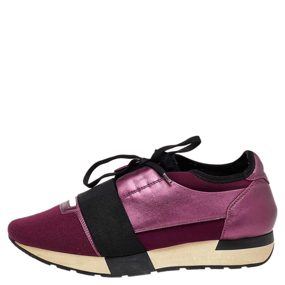 Balenciaga Burgundy/Purple Leather And Canvas Race Runner Sneakers Size 40