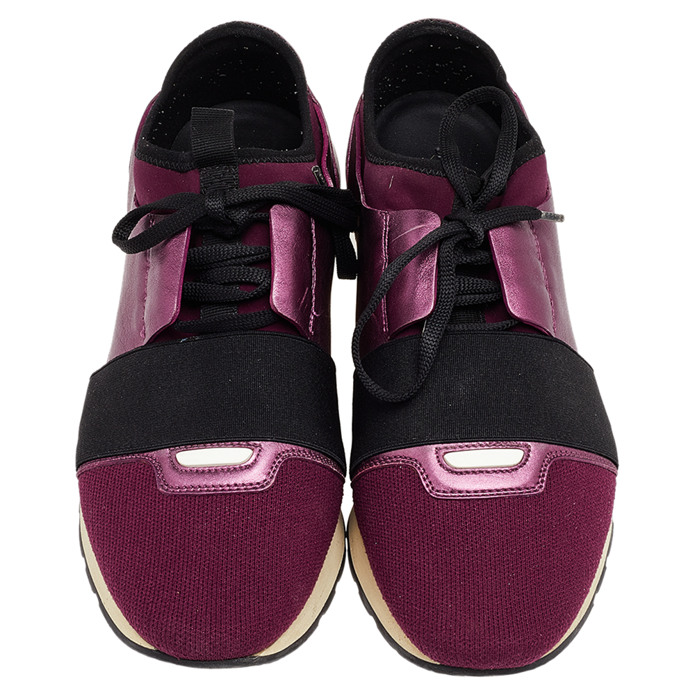 Balenciaga Burgundy/Purple Leather And Canvas Race Runner Sneakers Size 40
