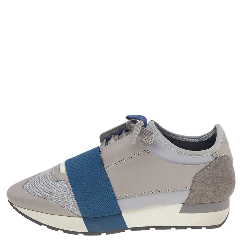 Balenciaga Grey/Blue Leather And Mesh Race Runner Low Top Sneakers Size
Balenciaga Grey/Blue Leather And Mesh Race Runner Low Top Sneakers Size