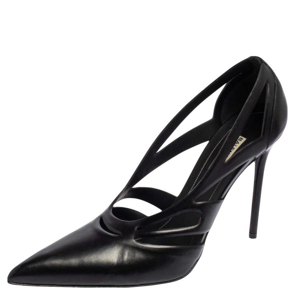 Balenciaga Black Leather Spider Laser Cut Pointed Toe Pumps Size 39.5
