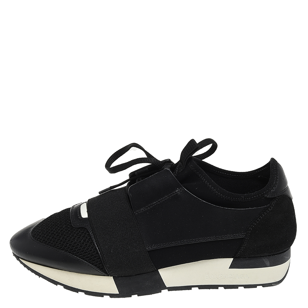Balenciaga Black Mesh, Leather, And Suede Race Runner Low Top Sneakers Size
Balenciaga Black Mesh, Leather, And Suede Race Runner Low Top Sneakers Size