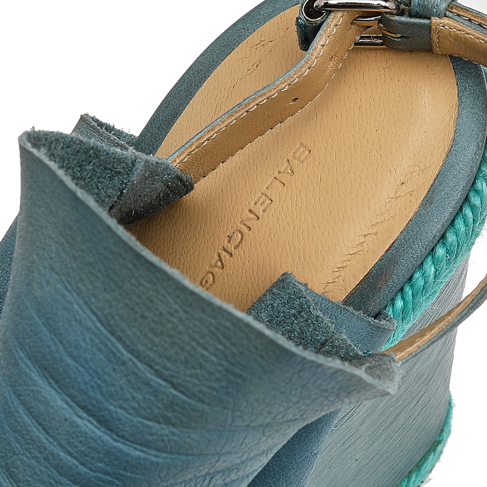 Balenciaga Blue Leather Glove Wedge Sandals Size 41