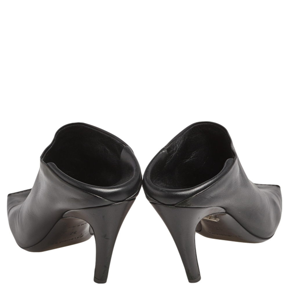 Balenciaga Black Leather Quadro Square Toe Foldable Heel Mules Size 37