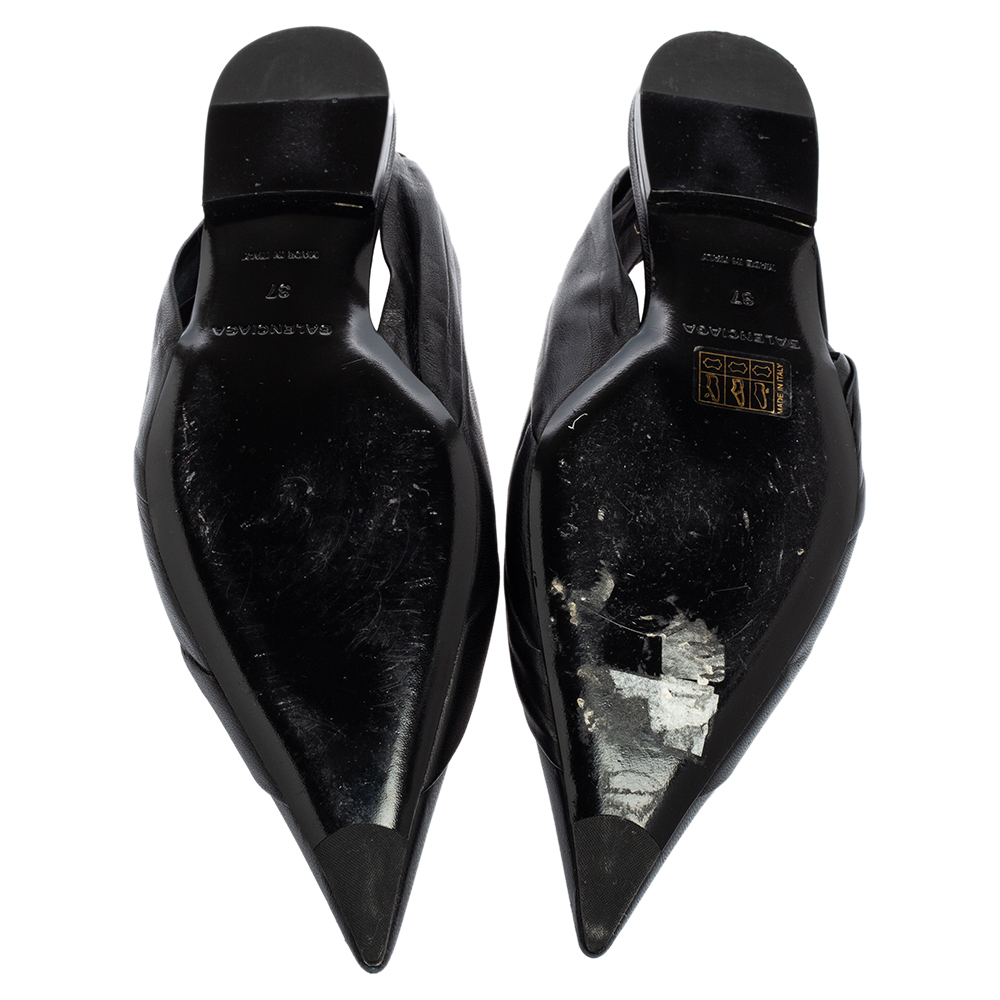 Balenciaga Black Leather Knife Pointed Toe Slingback Flats Size 37