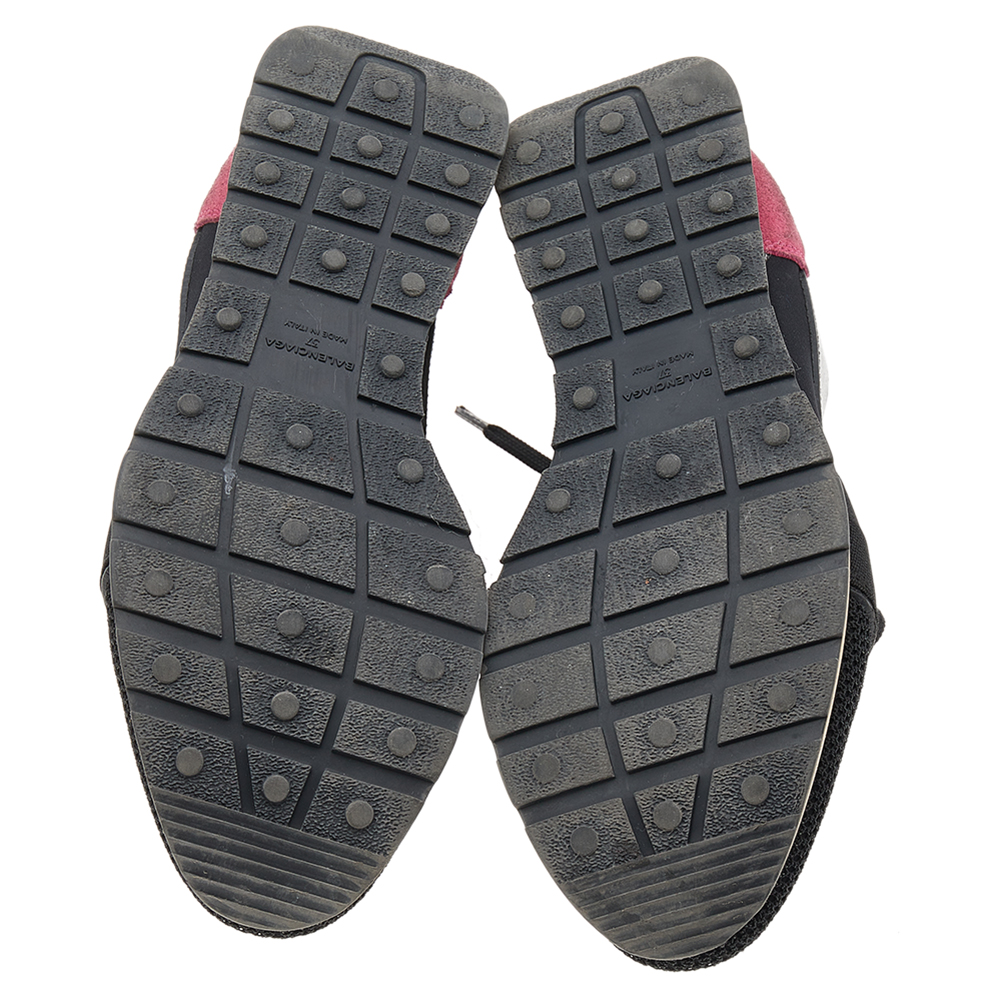 Balenciaga Black/Fuchsia Leather And Mesh Race Runner Sneakers Size 37