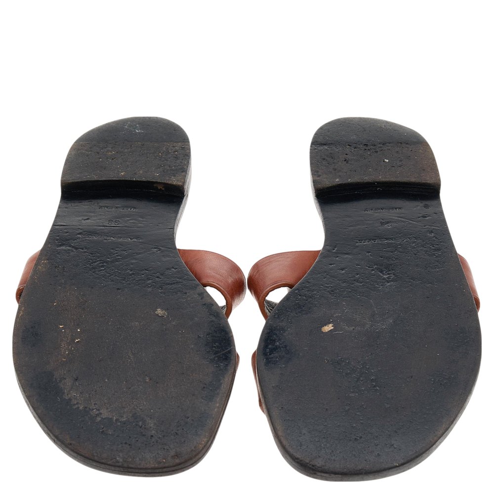 Balenciaga Brown Leather Slide Sandals Size 38