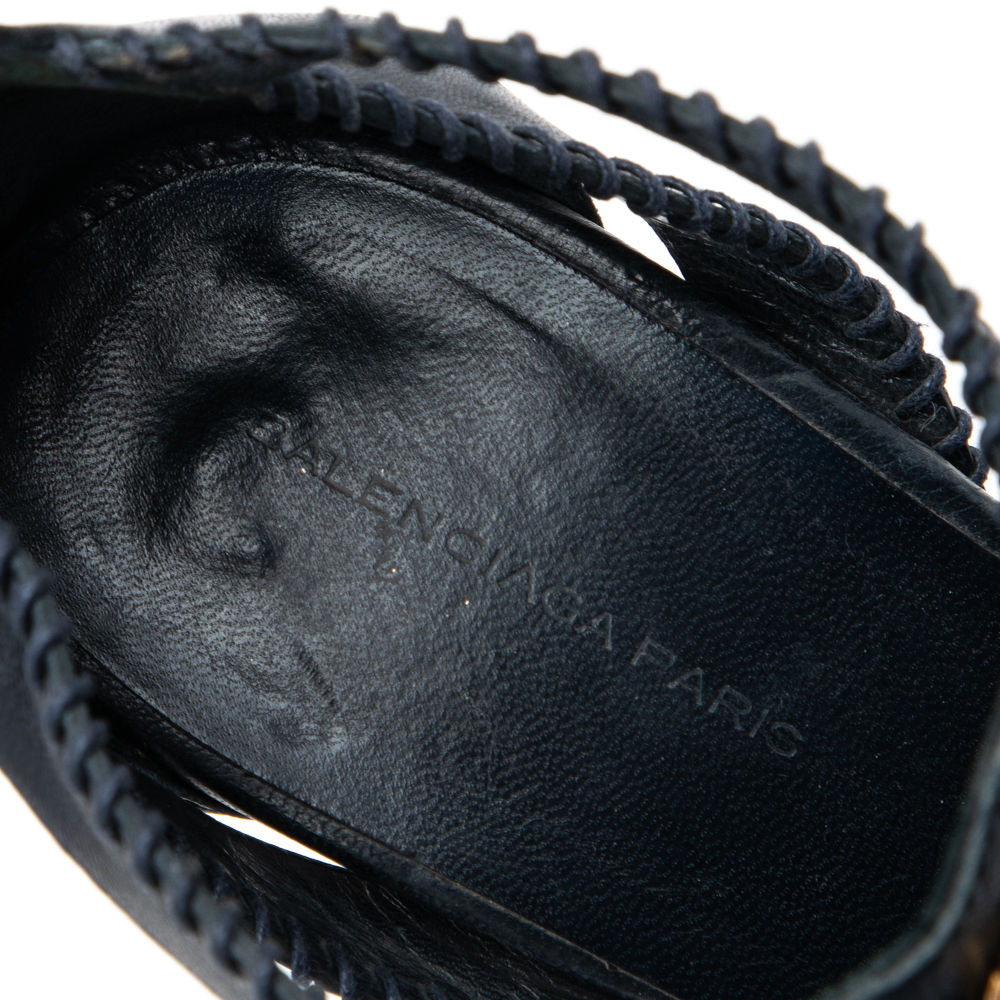 Balenciaga Navy Blue Leather Gladiator Sandals Size 39