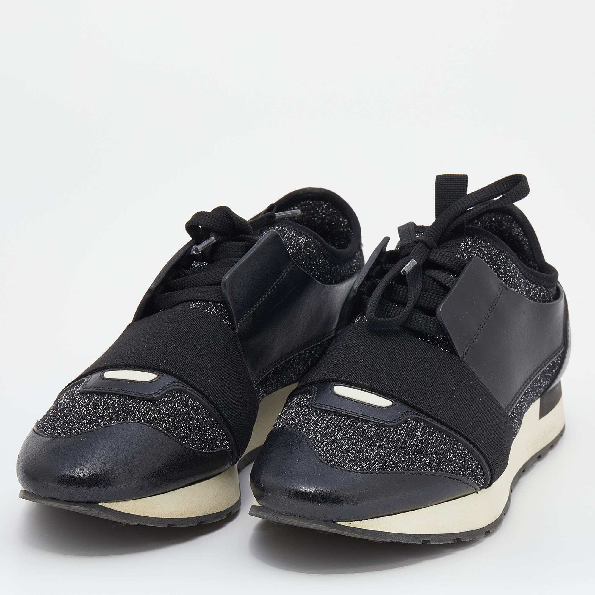 Balenciaga Black/Silver Stretch Fabric And Leather Race Runner Low Top Sneakers Size
Balenciaga Black/Silver Stretch Fabric And Leather Race Runner Low Top Sneakers Size