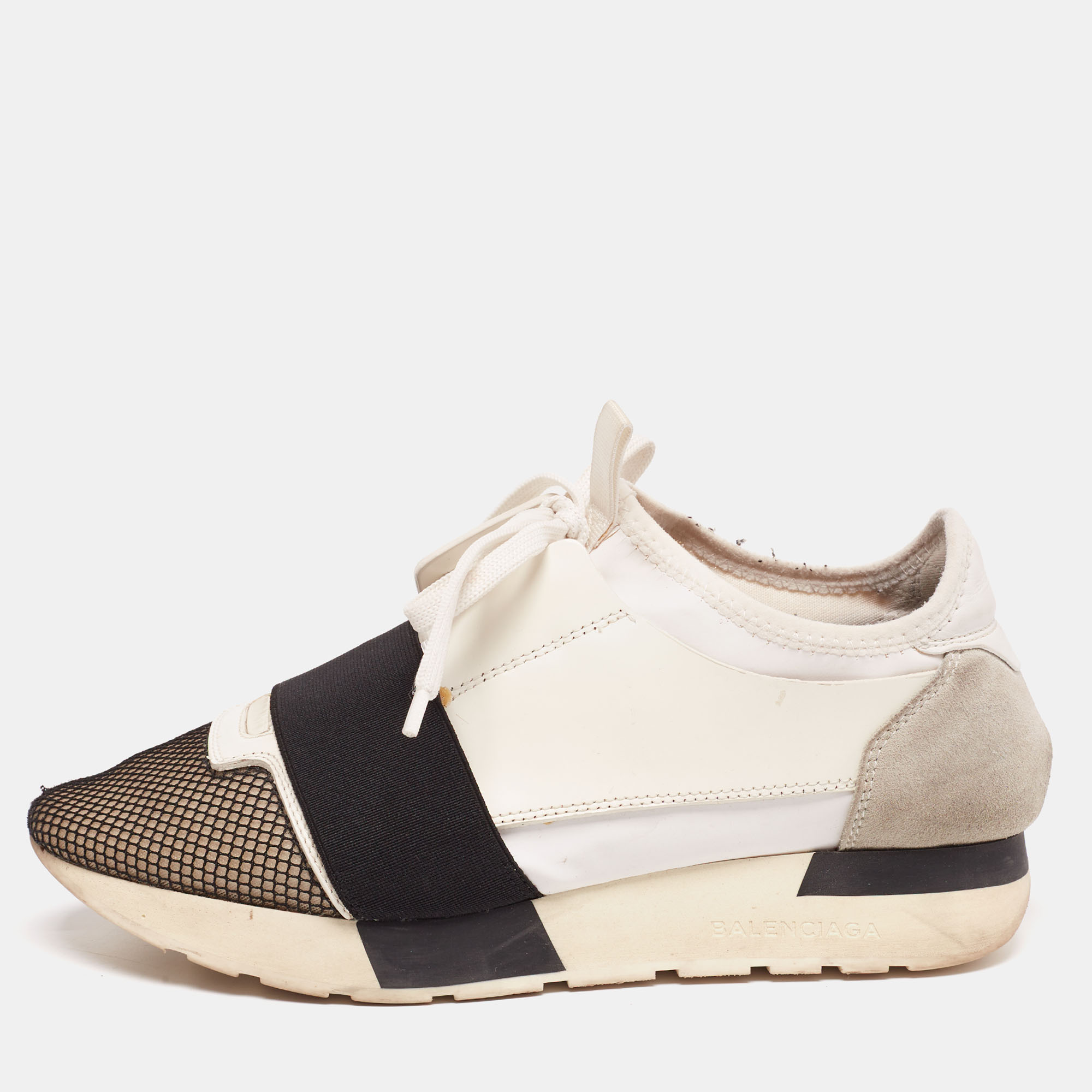 

Balenciaga Tricolor Leather And Mesh Race Runner Sneakers Size, White