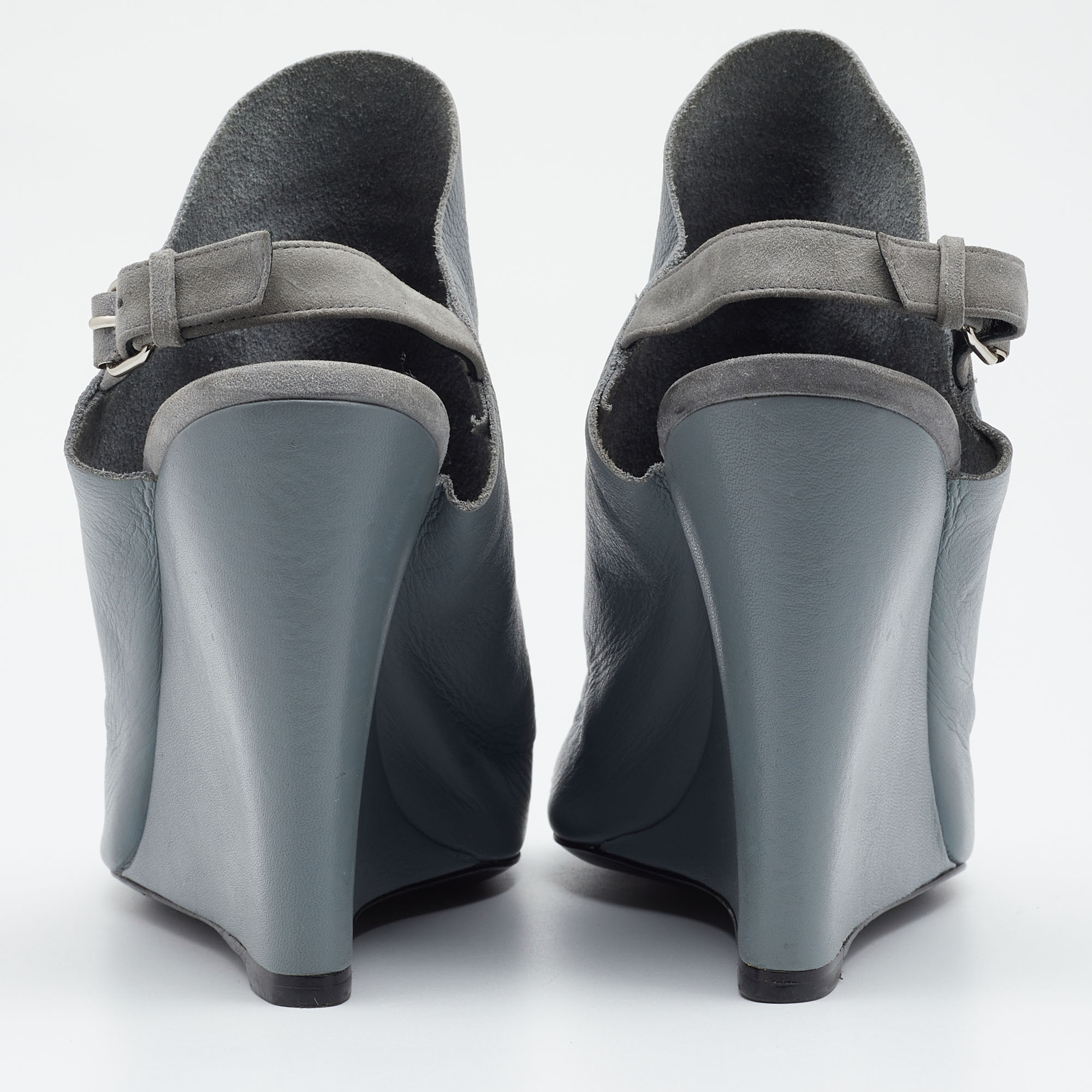 Balenciaga Grey Leather Glove Wedges Slingback Sandals Size 40