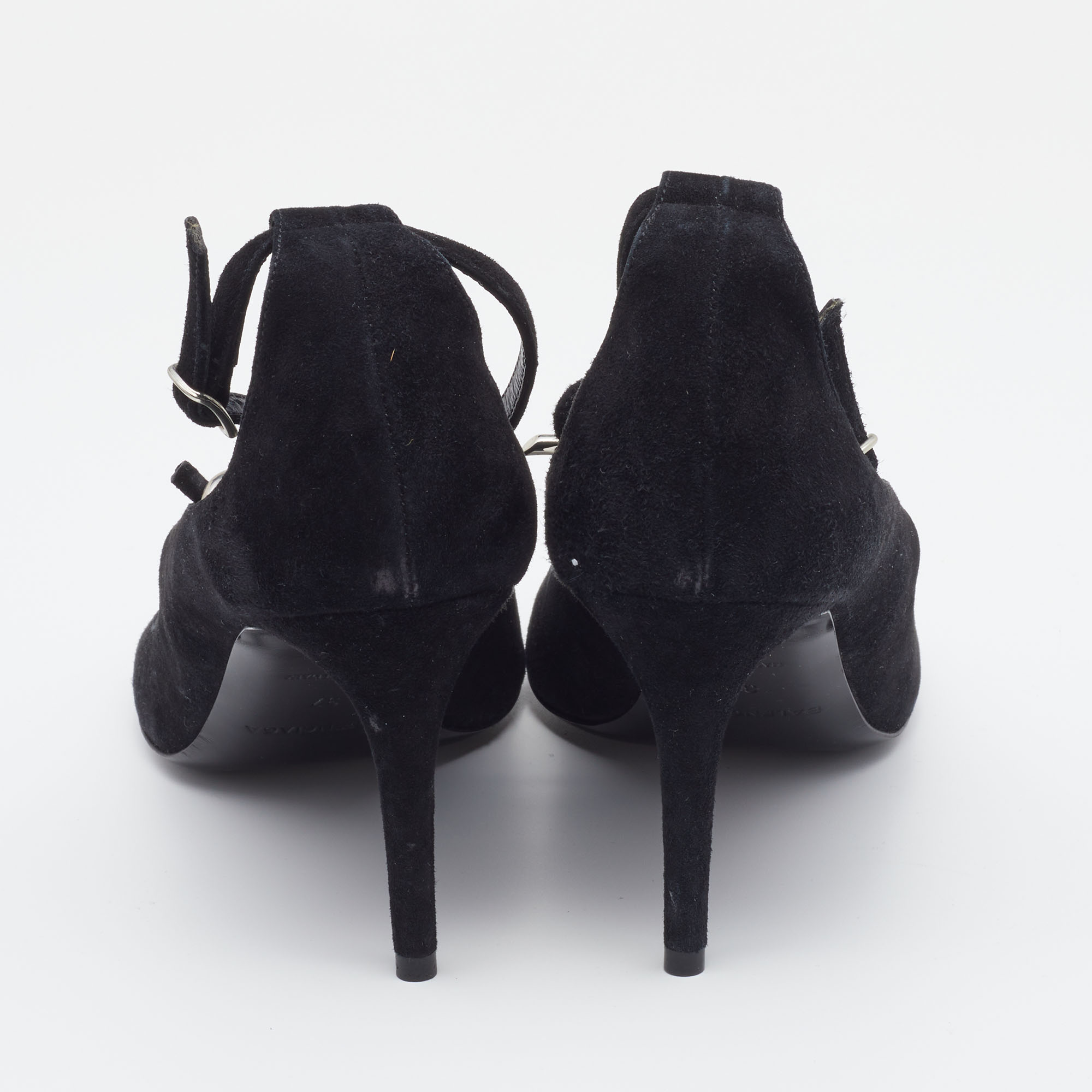 Balenciaga Black Suede Boucle Bow Ankle Strap Sandals Size 37