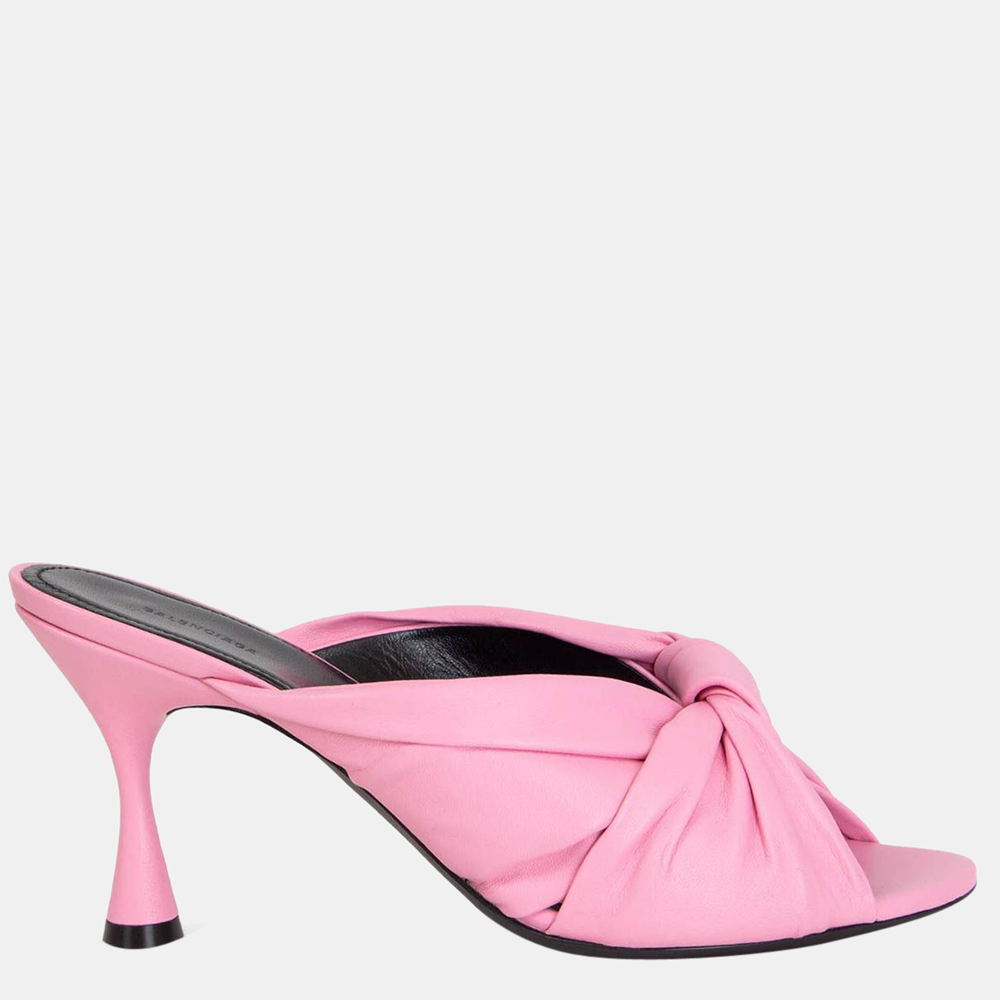 Balenciaga Pink Leather Drapy Knot-Front Mules Size EU 38.5