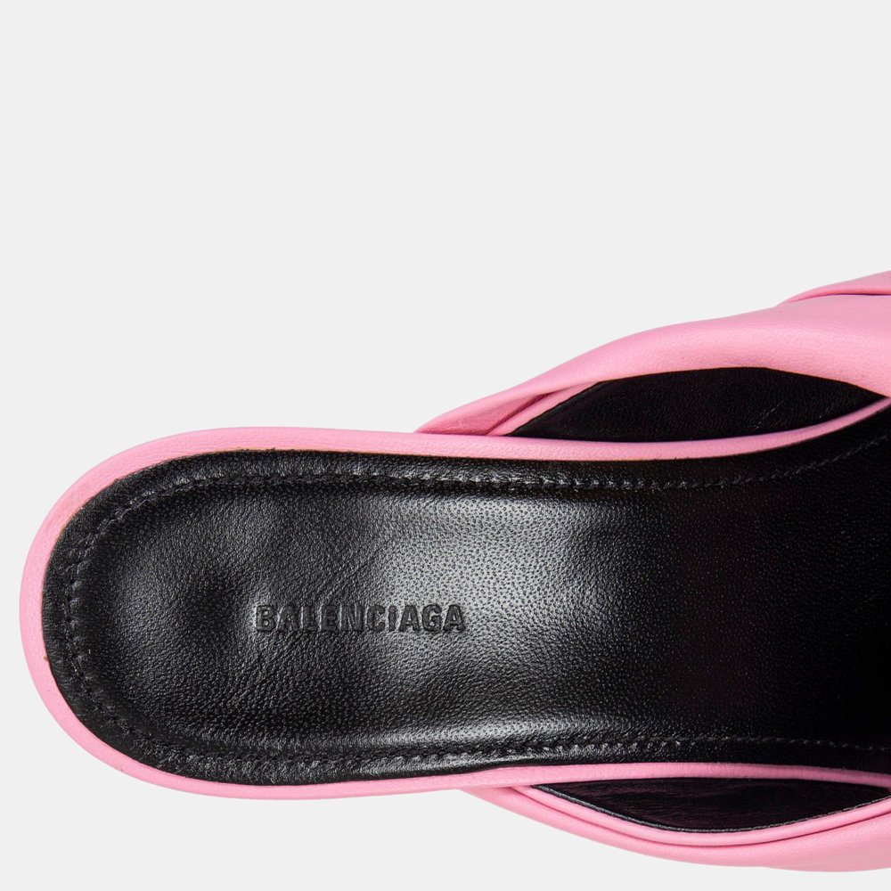 Balenciaga Pink Leather Drapy Knot-Front Mules Size EU 38.5
