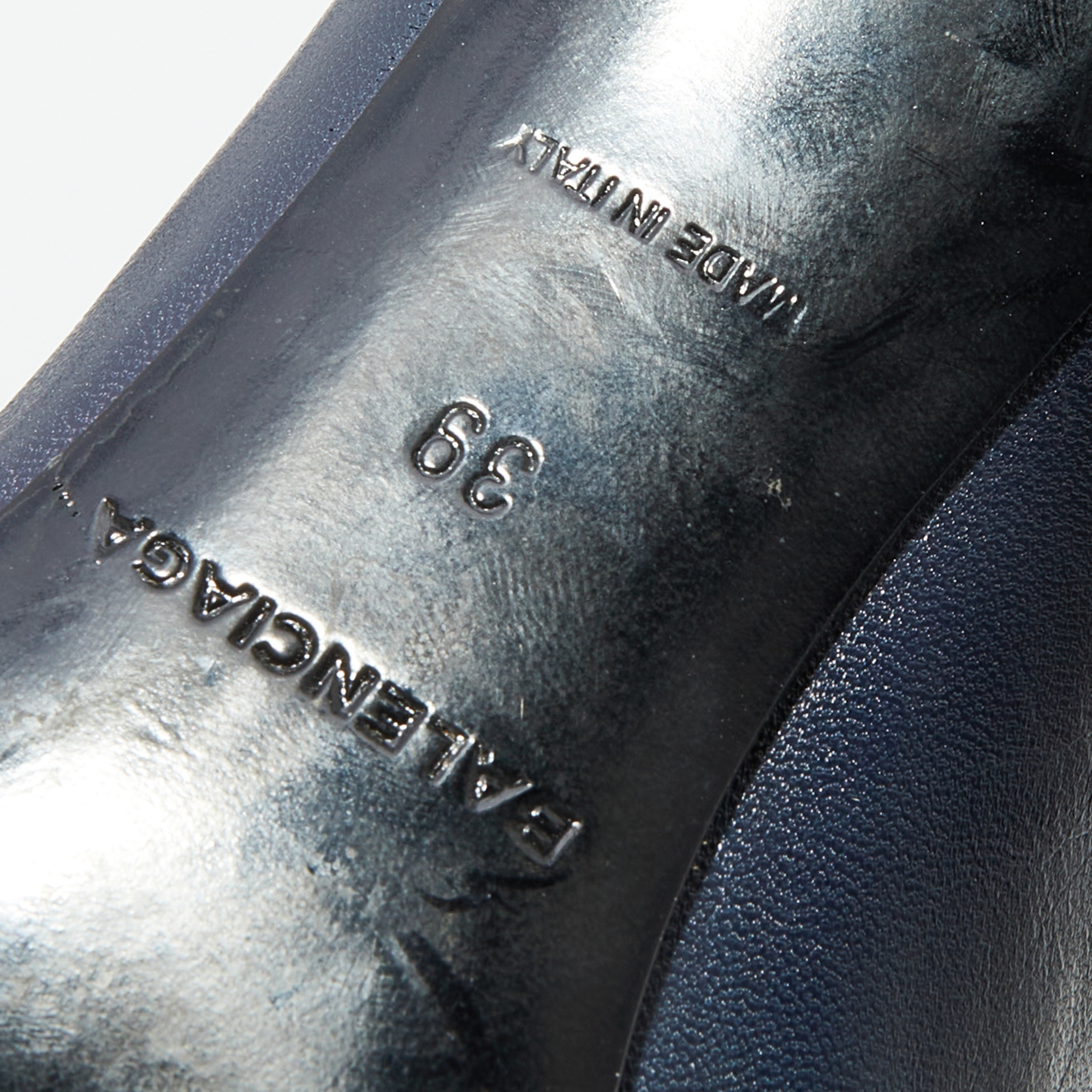 Balenciaga Navy Blue Leather Split Vamp Open Toe Booties Size 39
