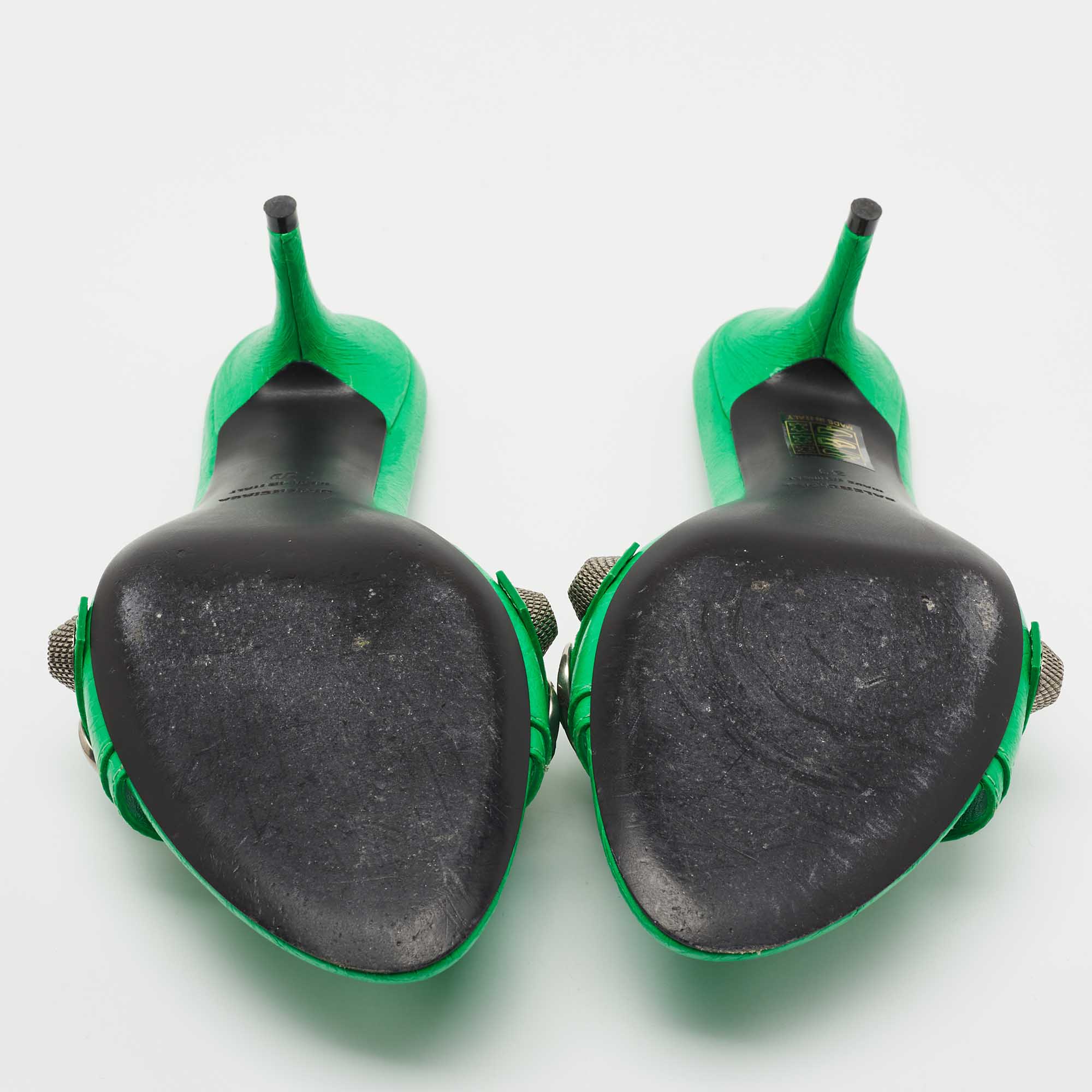 Balenciaga Neon Green Leather Cagole Slide Sandals Size 39
