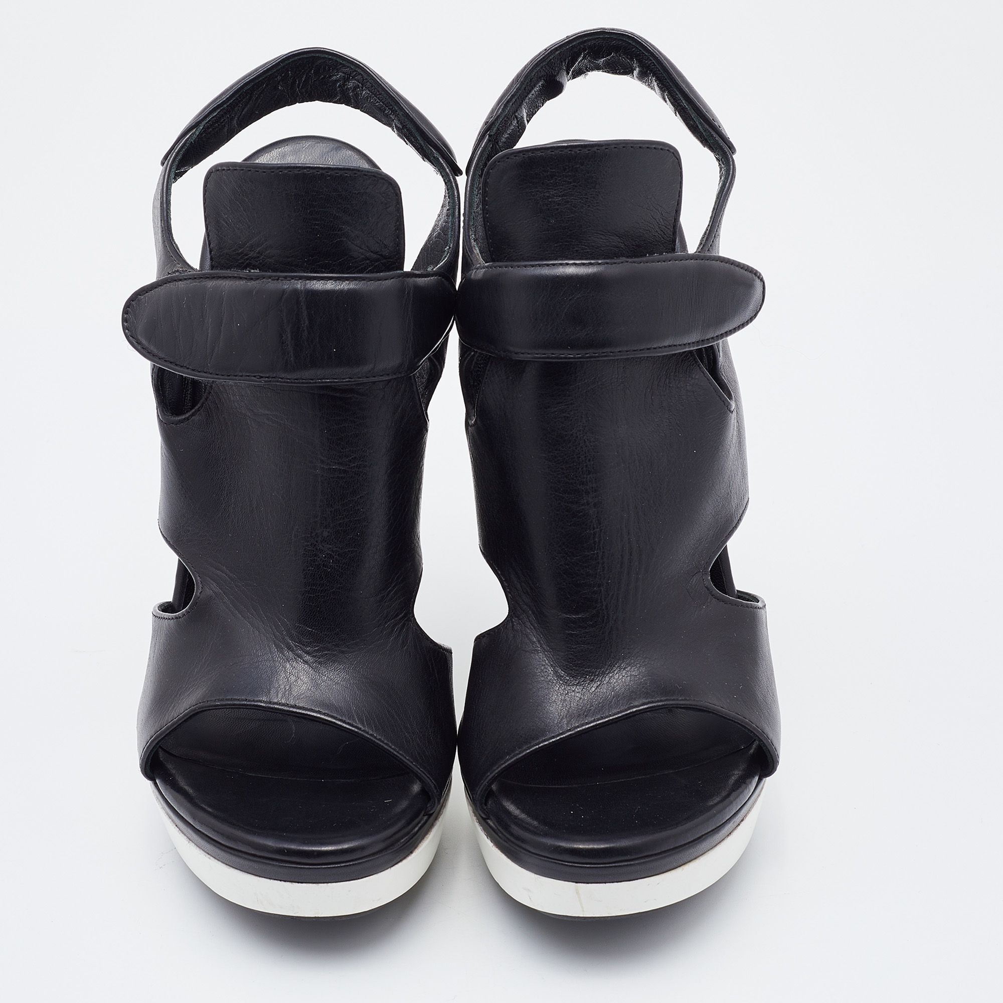 Balenciaga Black Leather Slingback Sandals Size 38.5