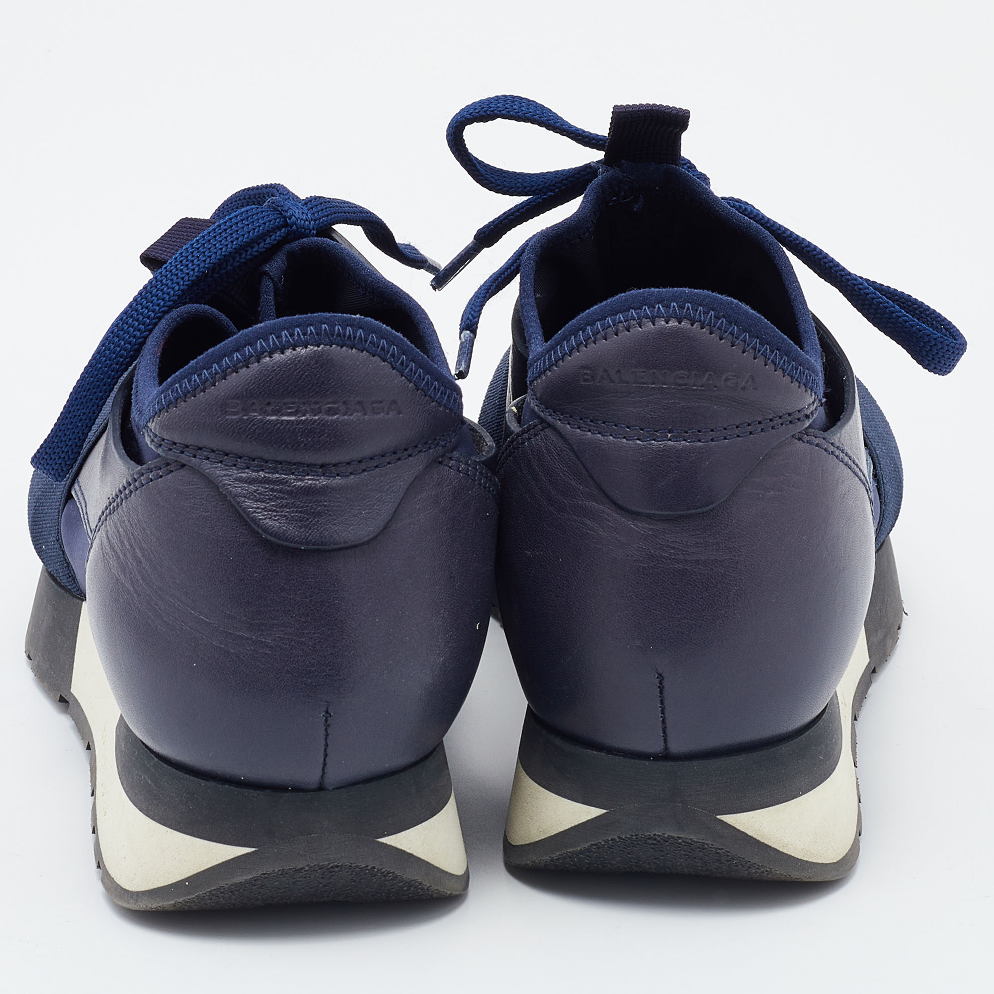Balenciaga Blue Leather And Satin Race Runner Sneakers Size 37