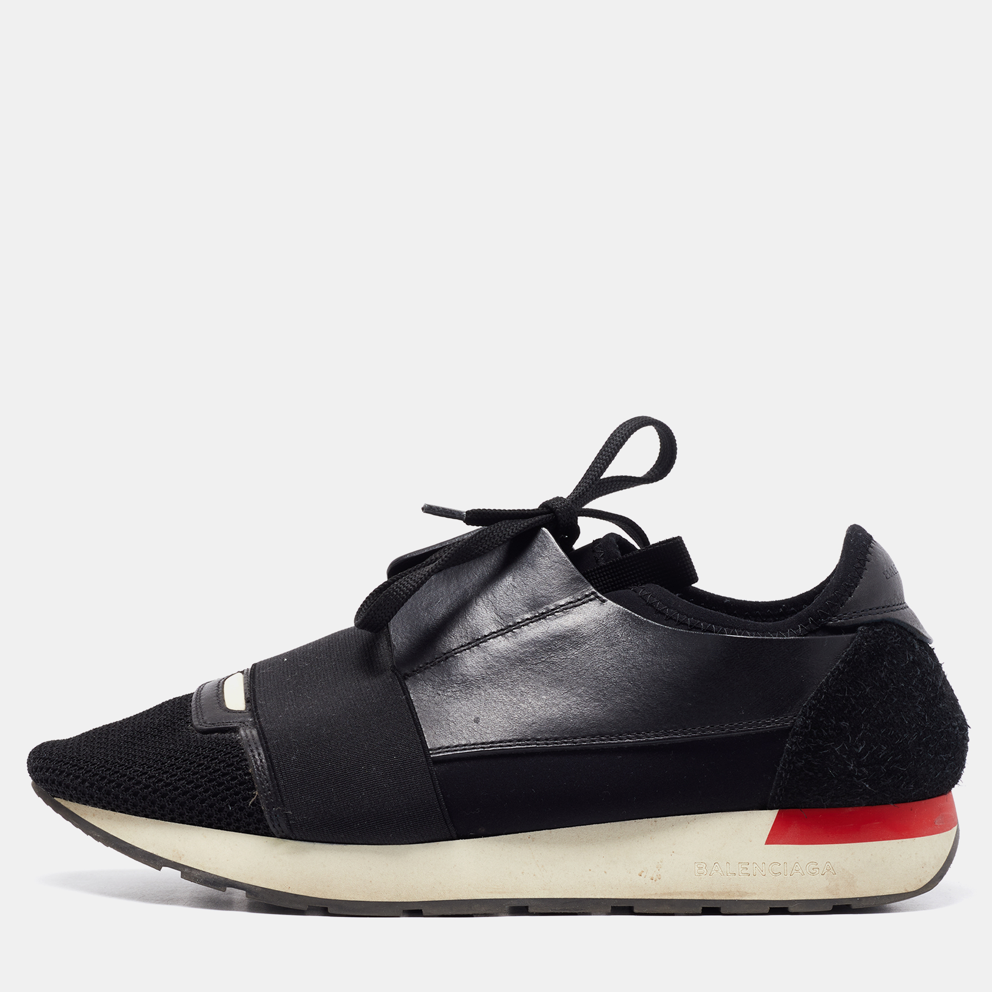 Balenciaga black leather, mesh race runner sneakers size 40