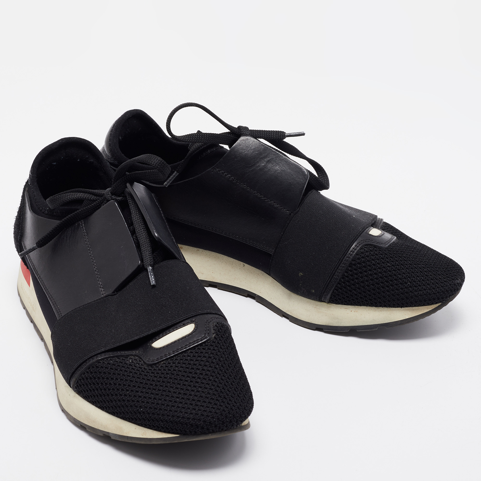 Balenciaga Black Leather, Mesh Race Runner Sneakers Size 40