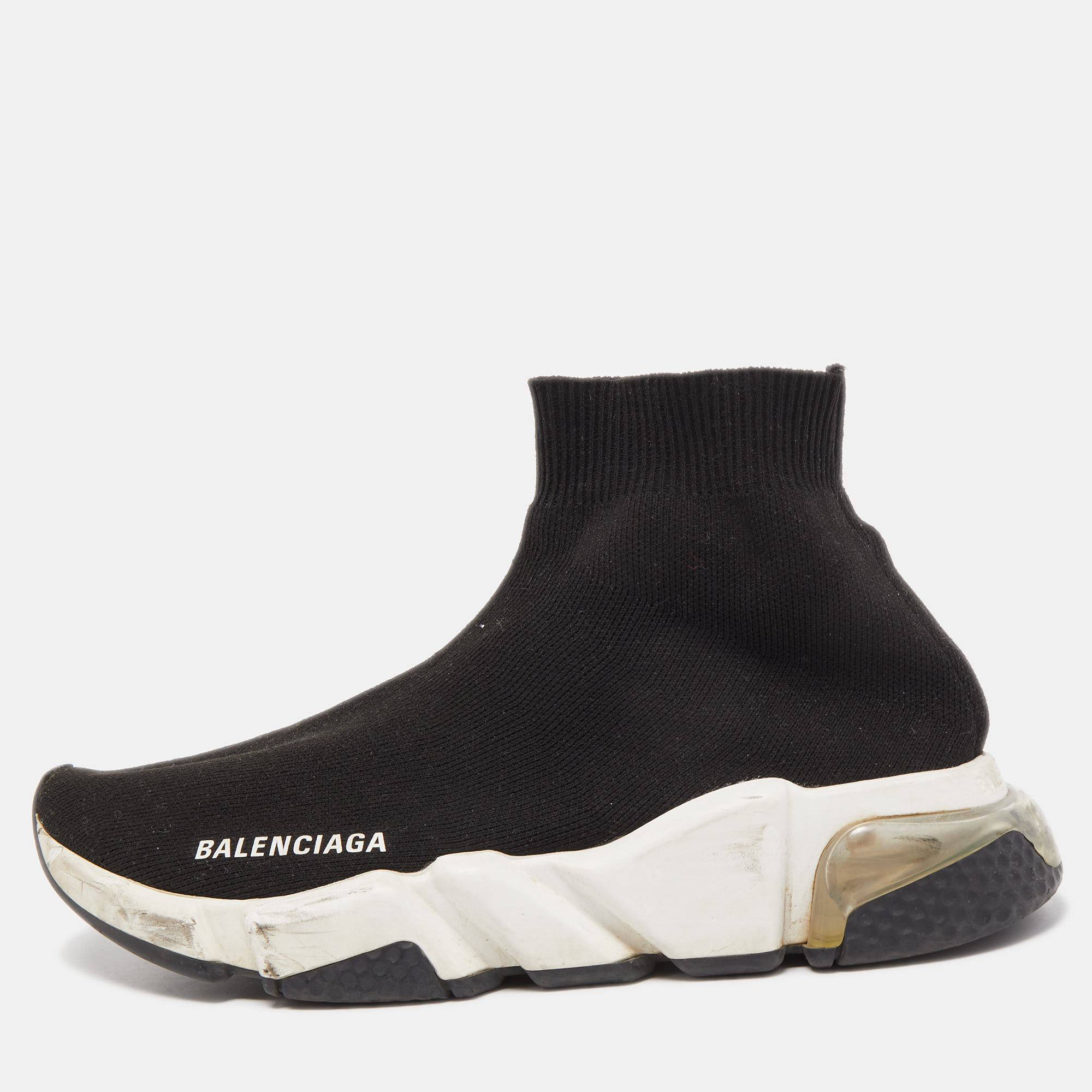 Balenciaga black knit fabric speed trainer slip on sneakers size 37
