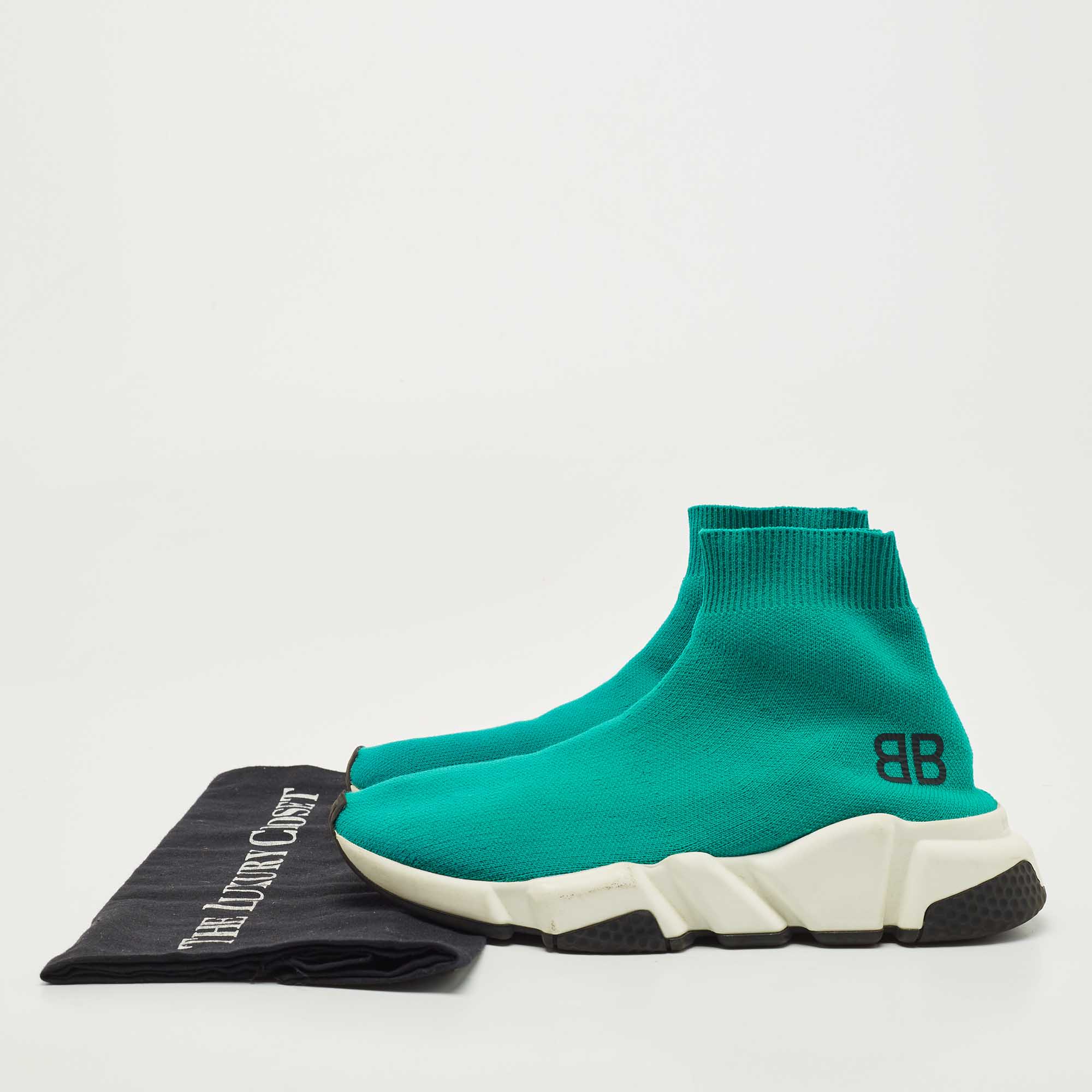 Balenciaga Turquoise Knit Fabric Speed Trainer Sneakers Size 35