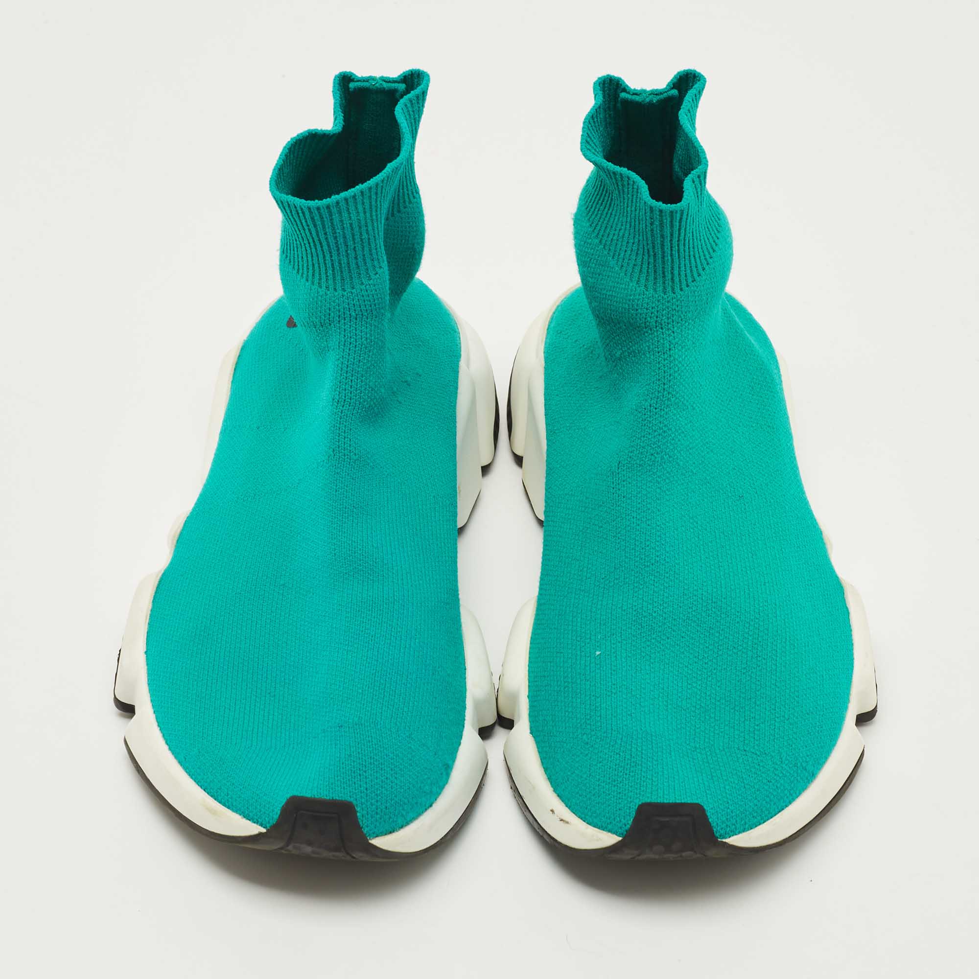 Balenciaga Turquoise Knit Fabric Speed Trainer Sneakers Size 35