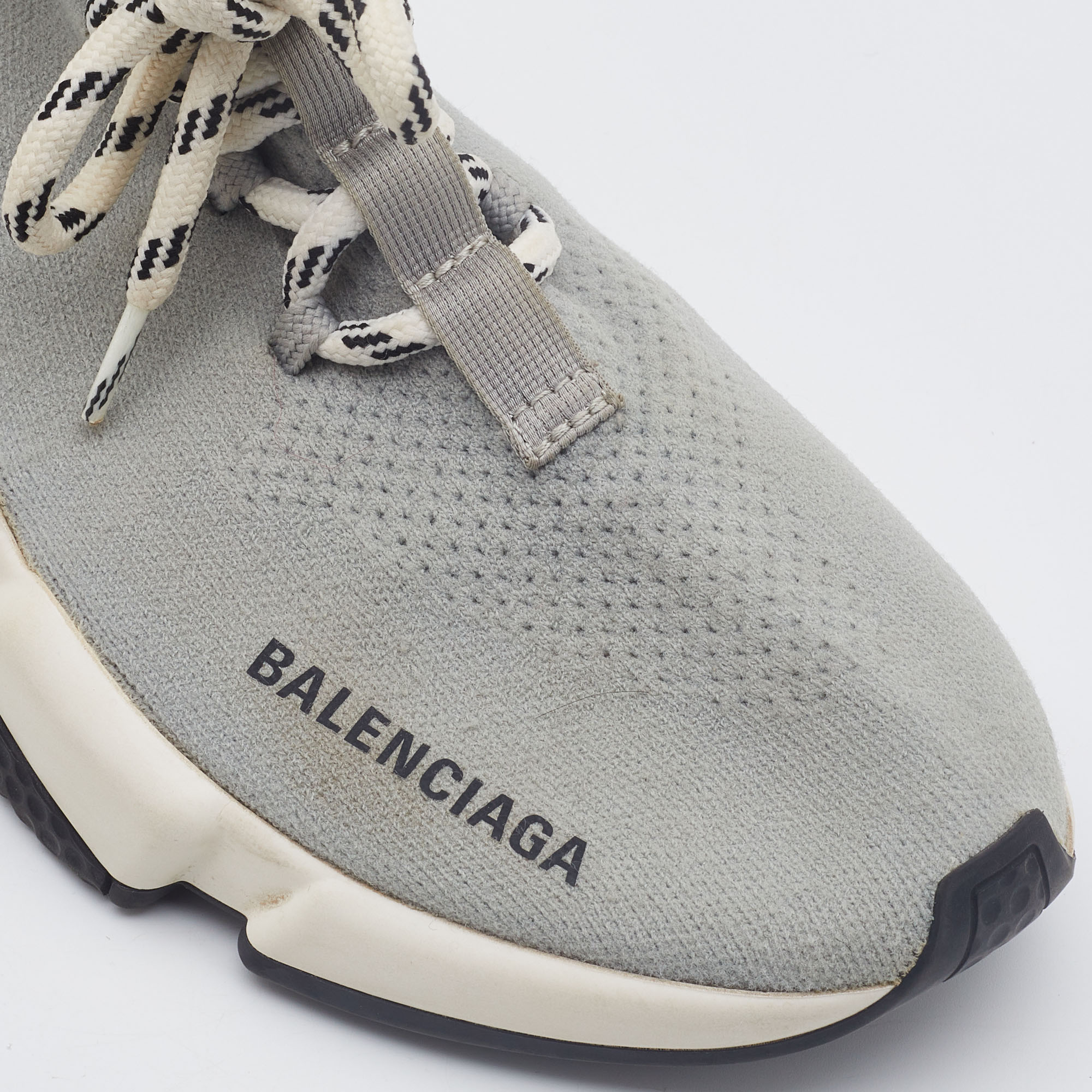 Balenciaga Grey Knit Fabric Speed Trainer Lace Up Sneakers Size 37