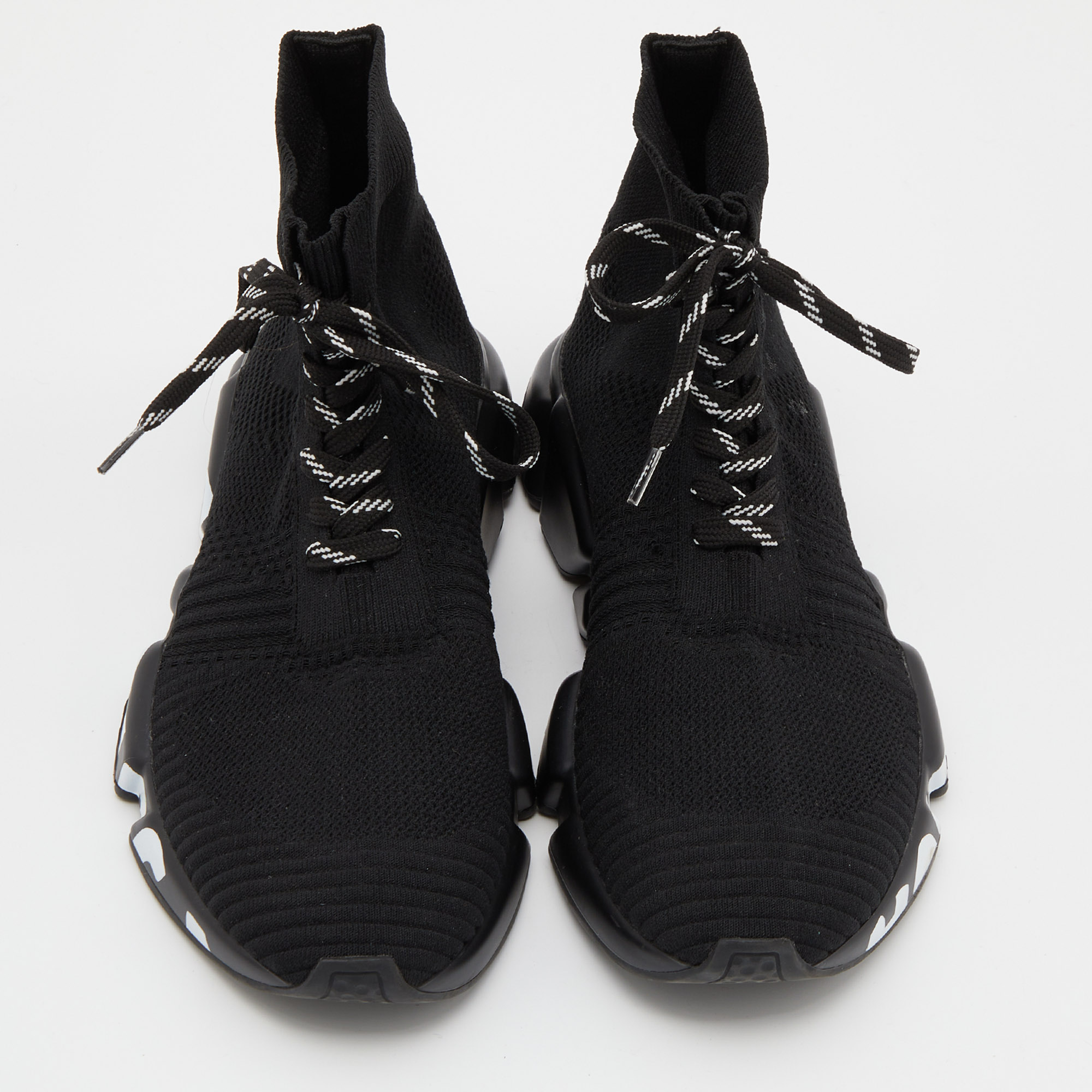 Balenciaga Black Knit Fabric Graffiti  Speed Trainer Lace Sneakers Size 39