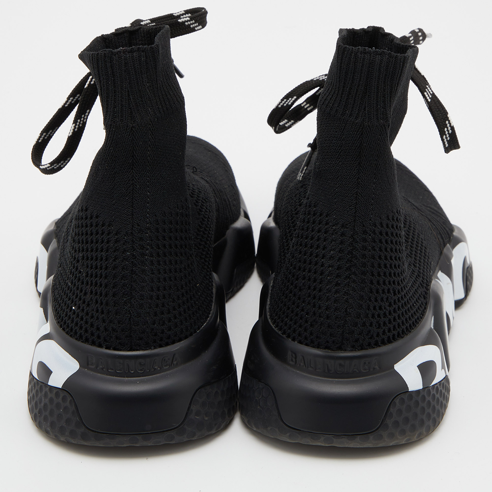 Balenciaga Black Knit Fabric Graffiti  Speed Trainer Lace Sneakers Size 39
