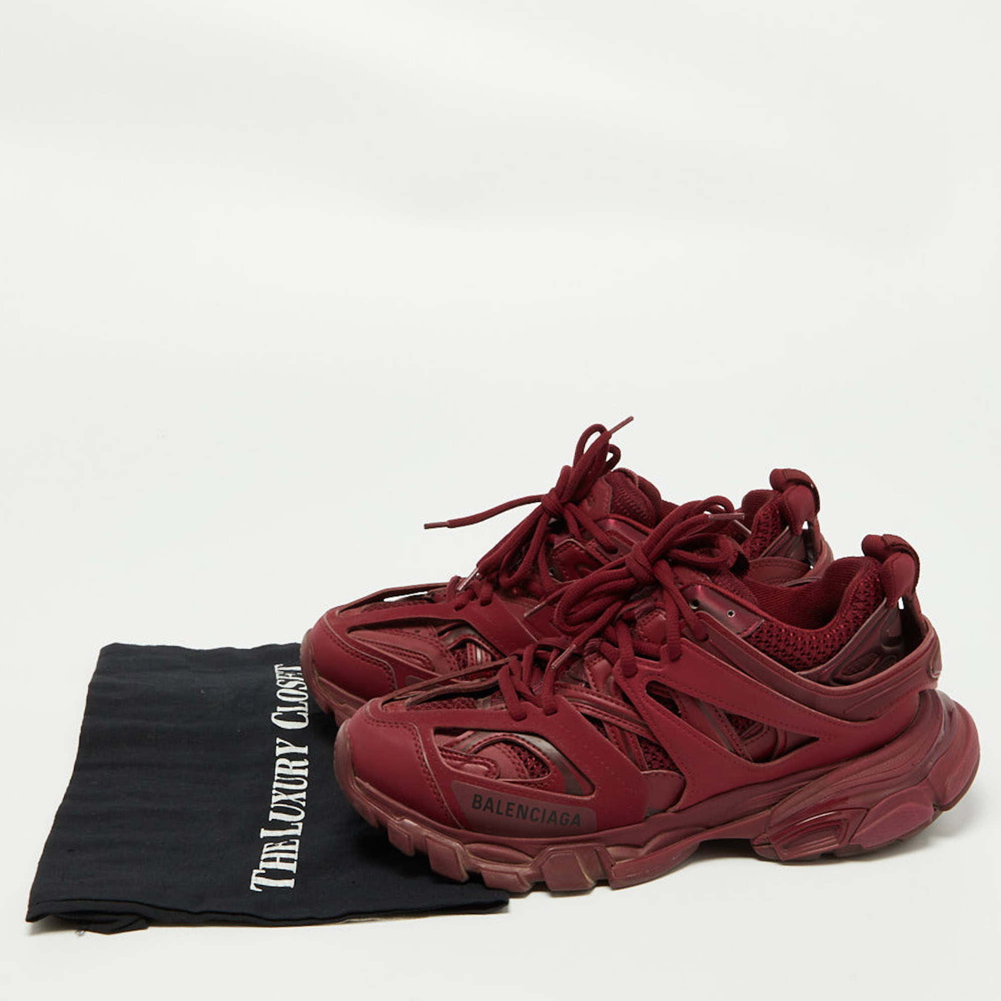 Balenciaga Burgundy Mesh And Leather Track Sneakers Size 38