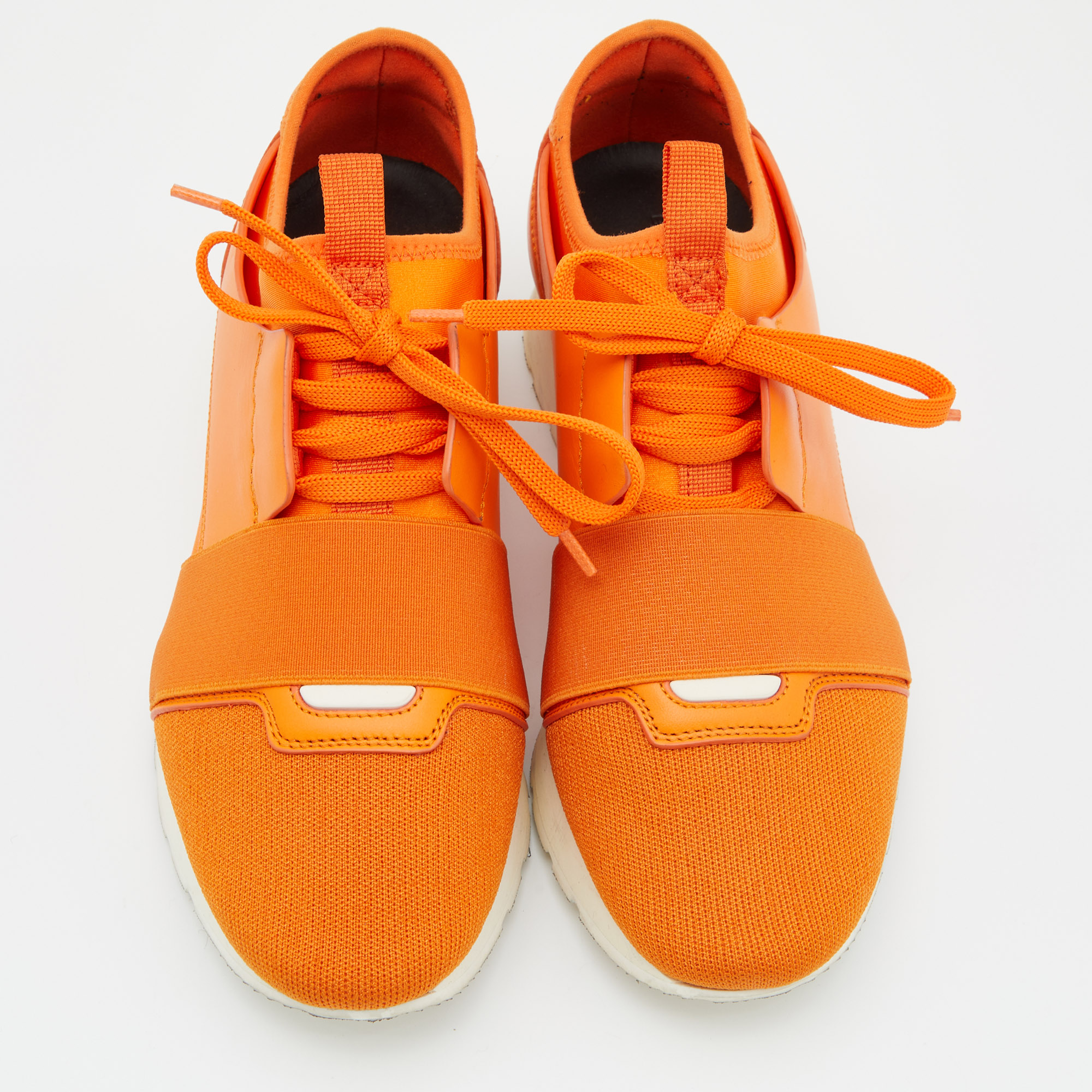 Balenciaga Orange Leather And Mesh Race Runner Sneakers Size 38