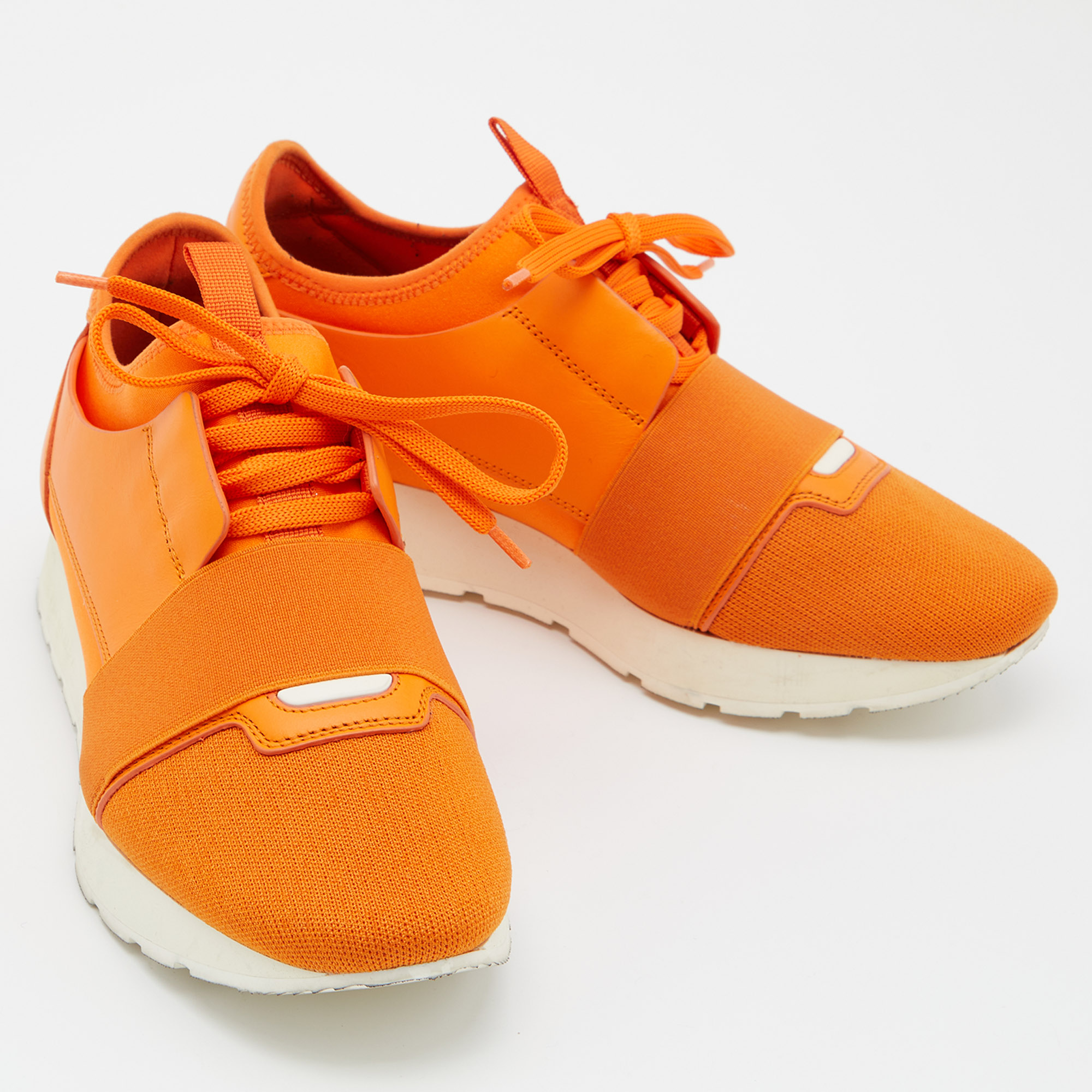 Balenciaga Orange Leather And Mesh Race Runner Sneakers Size 38