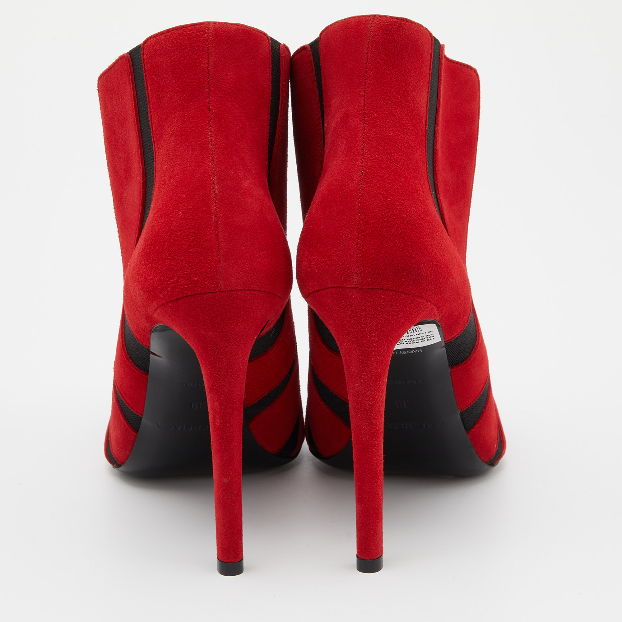 Balenciaga Red/Black Suede And Stretch Fabric Open Toe Booties Size 39