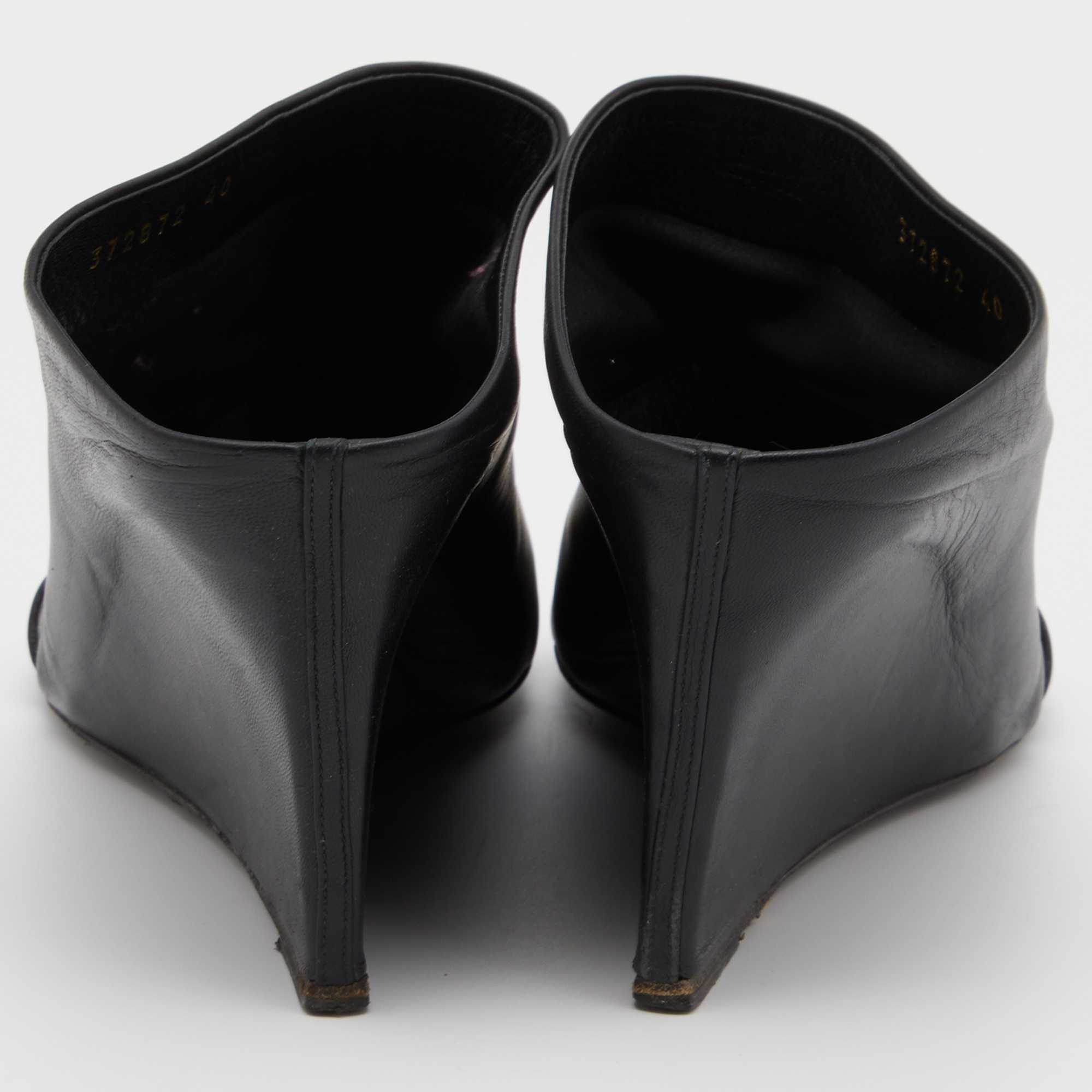 Balenciaga Black Leather Studded Wedge Mules Size 40