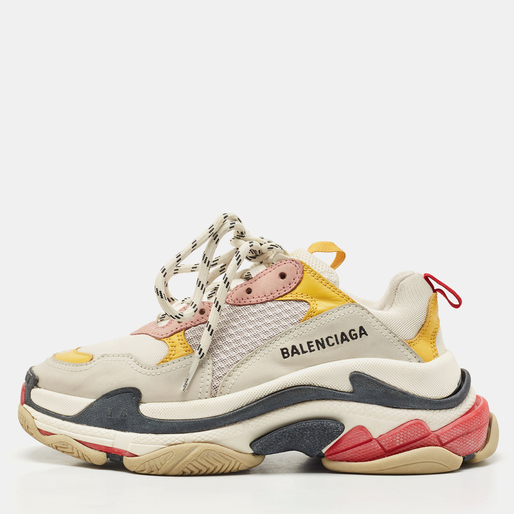 Balenciaga Tri Color Leather And Mesh Triple S Sneakers Size 37
