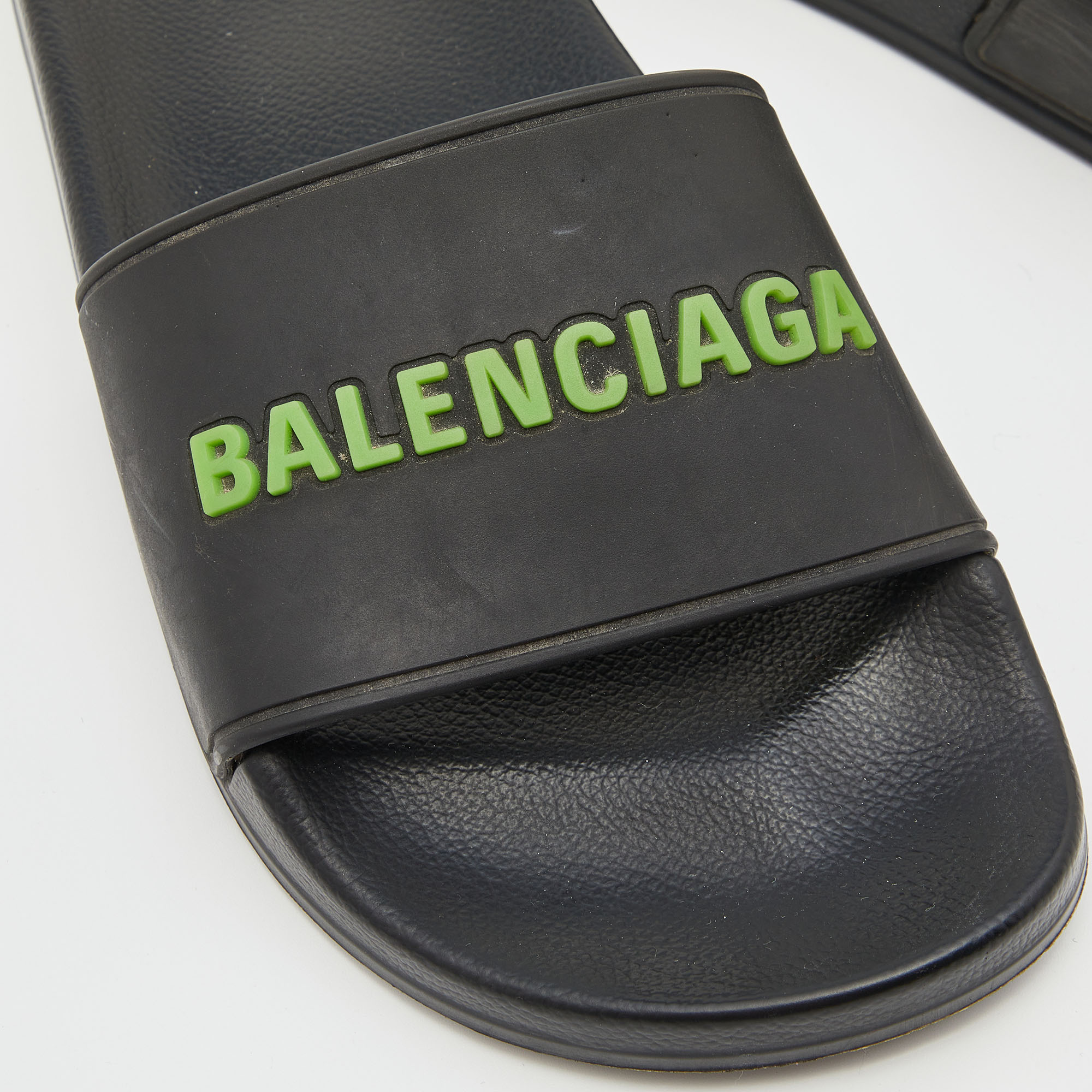 Balenciaga Black Rubber Logo Flat Slides Size 35