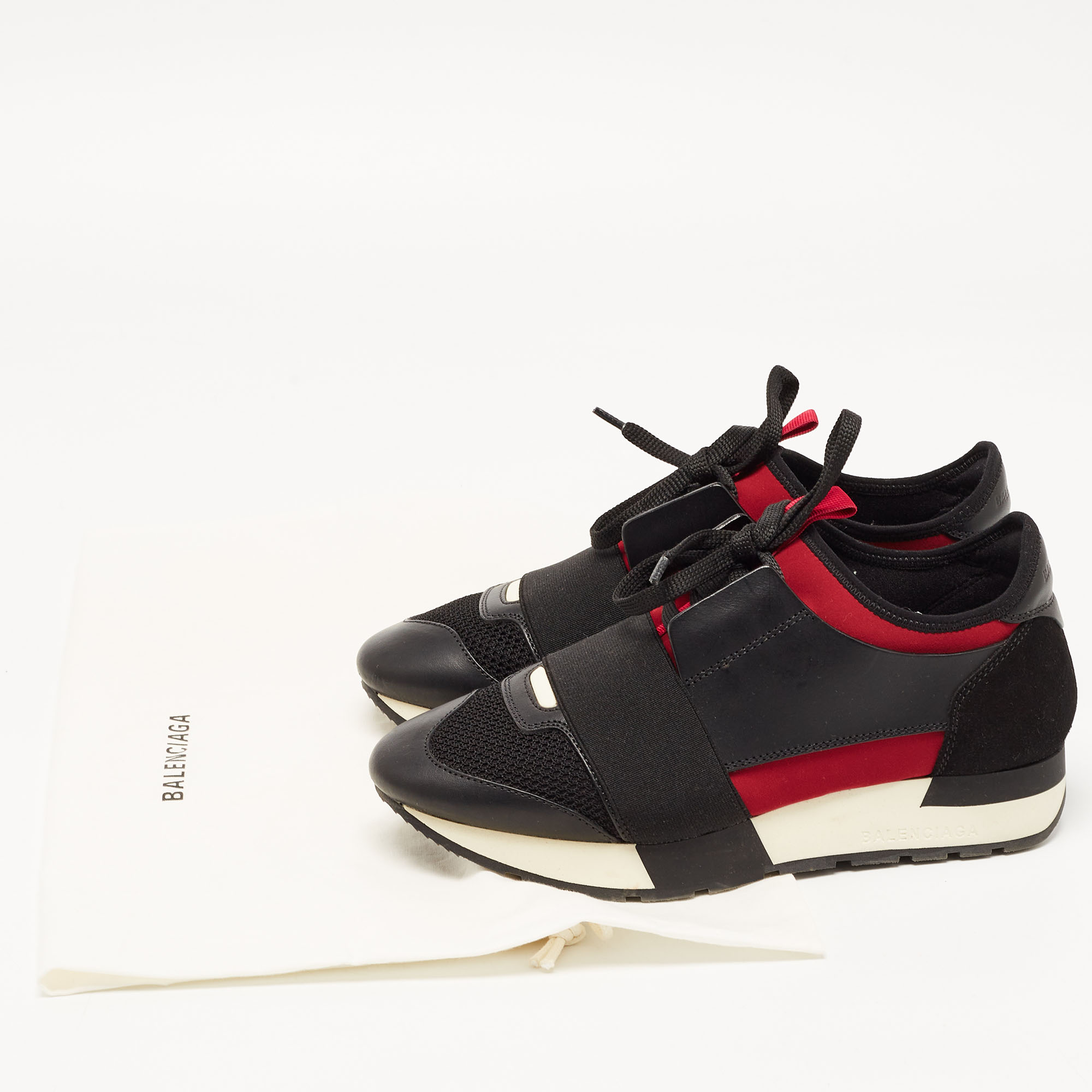 Balenciaga Black/Red Leather And Mesh Race Runner Sneakers Size 36