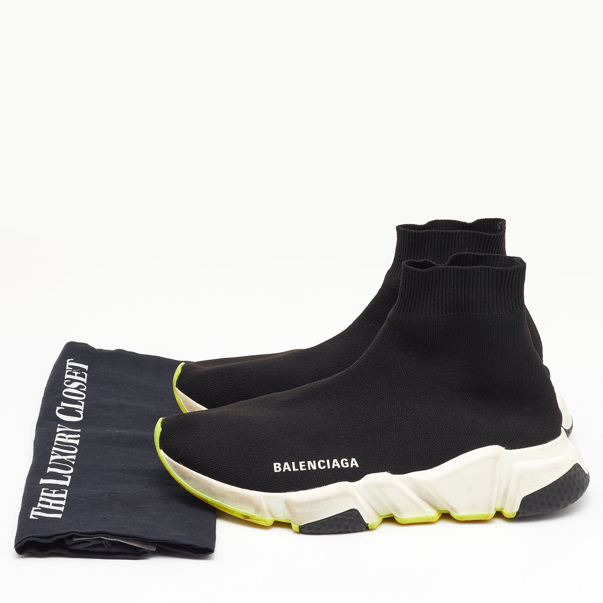Balenciaga Black Knit Fabric Speed Trainer Sneakers Size 38
