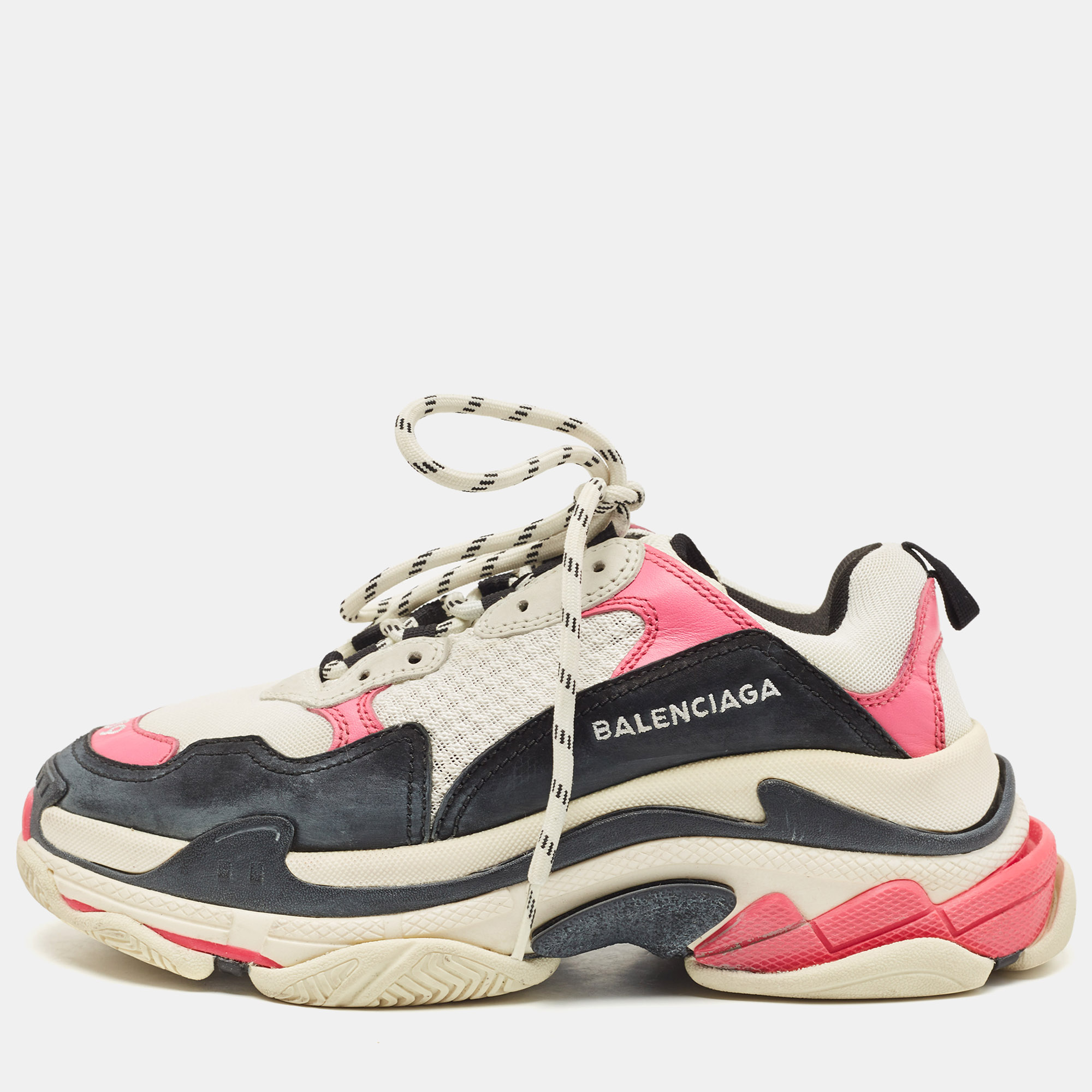 Balenciaga Tricolor Leather And Mesh Triple S Sneakers Size 39