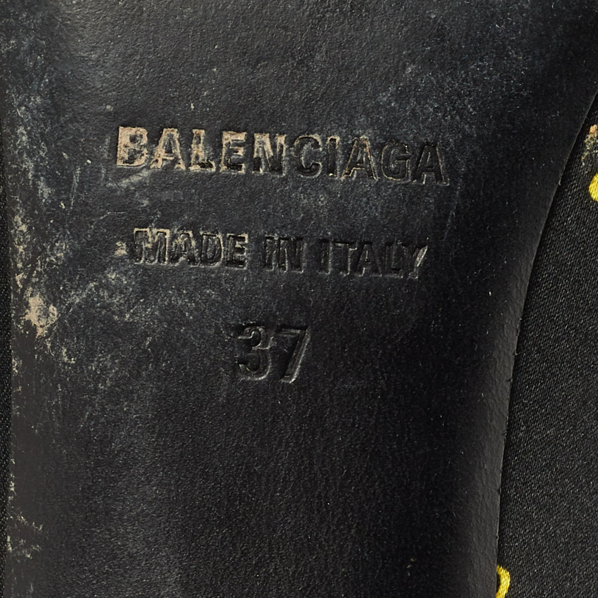 Balenciaga Black/Yellow BB Print Satin Bow Knife Mules Size 37