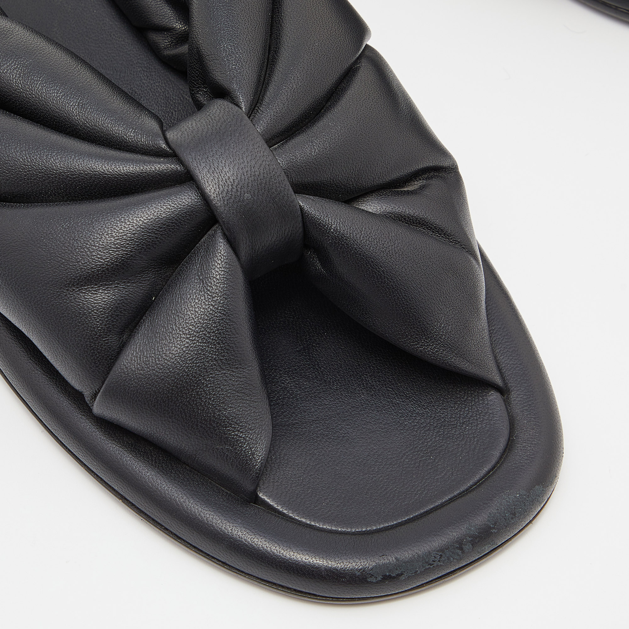 Balenciaga Black Leather Drapy Flats Slides Size 37