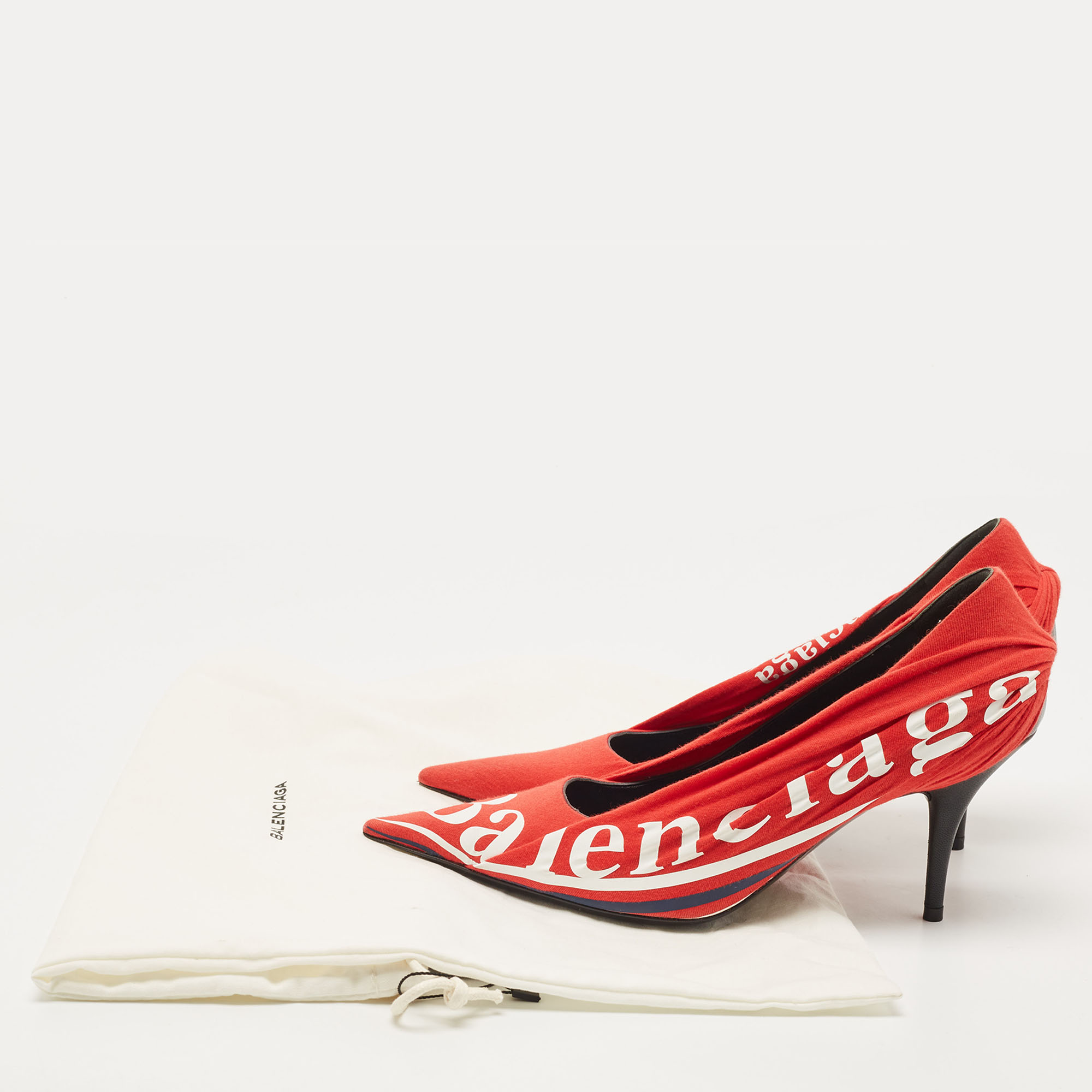 Balenciaga Red/Black Fabric And Leather Logo Knife Pumps Size 37