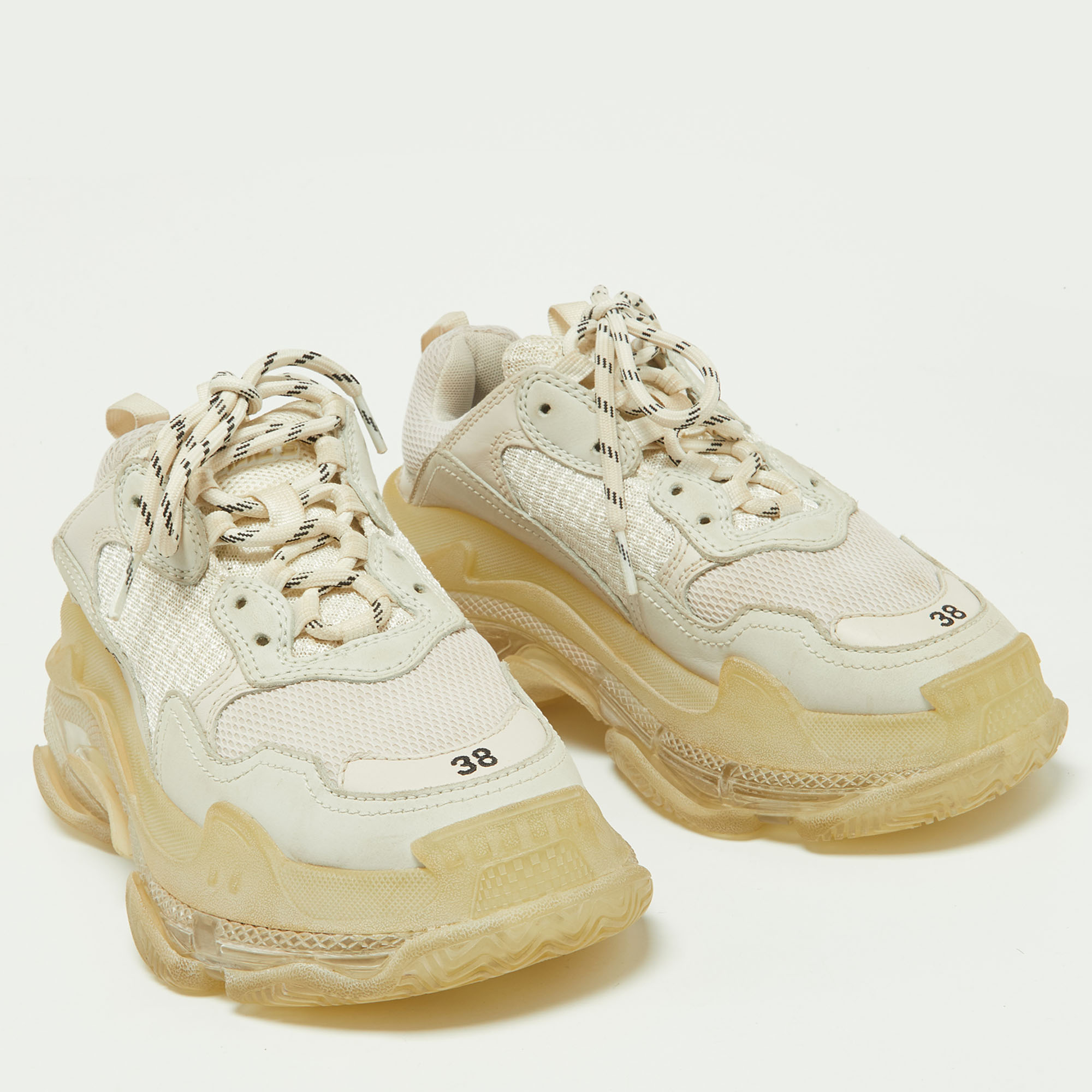 Balenciaga Two Tone Leather And Mesh Triple S Clear Sneakers Size 38