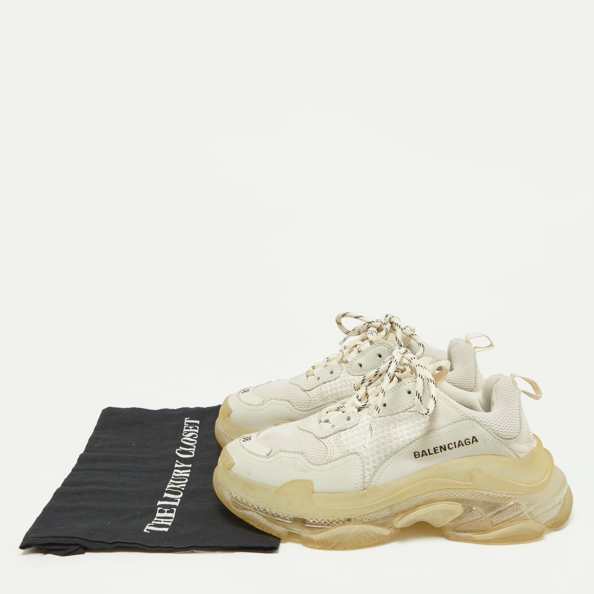 Balenciaga Two Tone Leather And Mesh Triple S Clear Sneakers Size 38