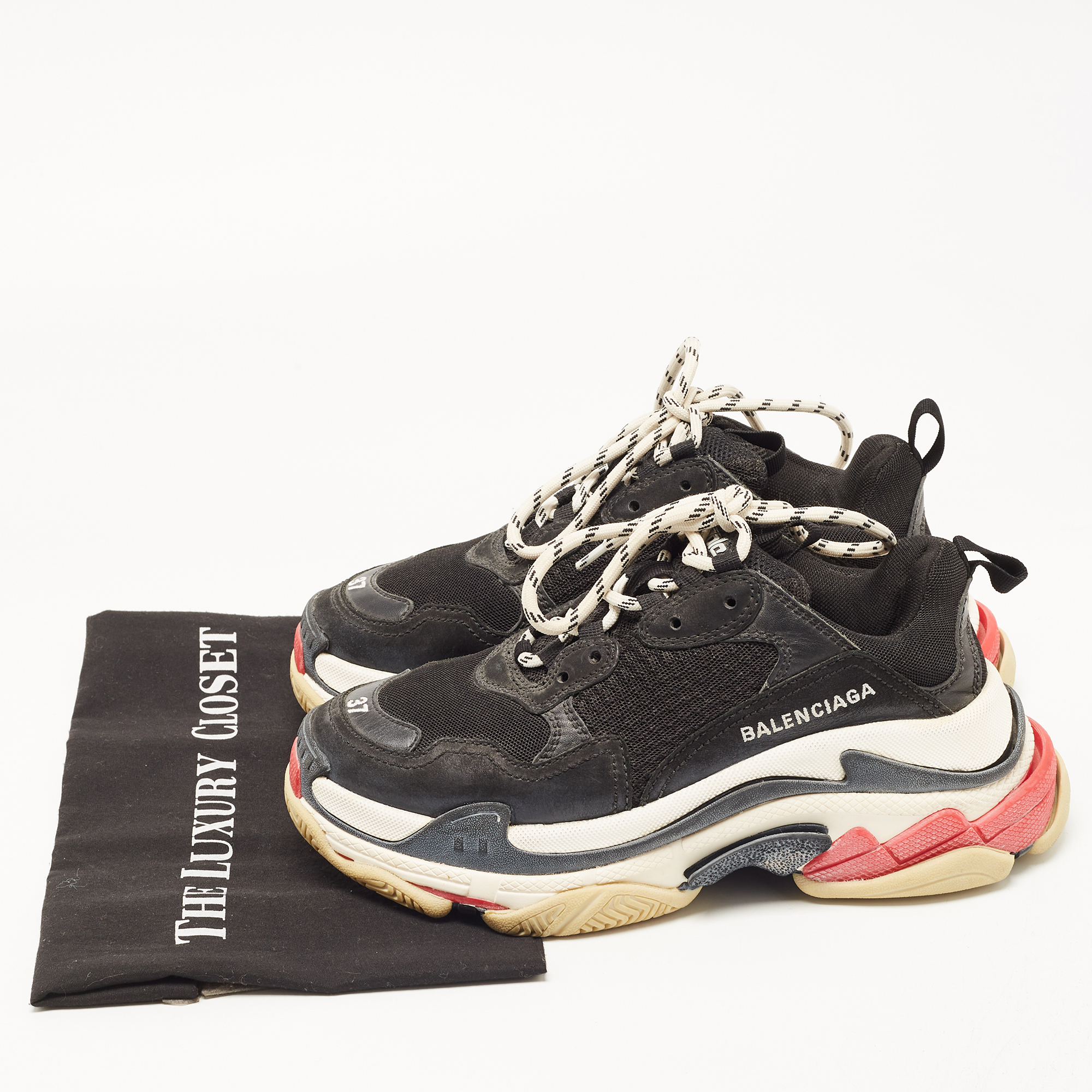 Balenciaga Black Leather And Mesh Triple S Sneakers Size 37