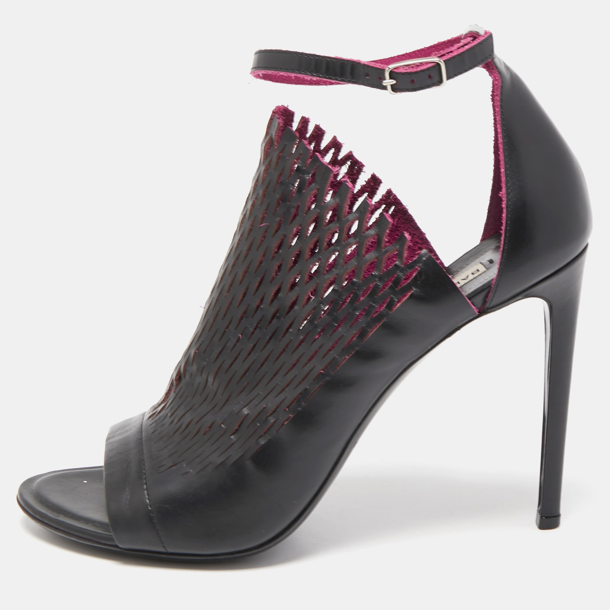 Balenciaga Black/Pink Lasercuts Leather Glove  Sandals Size 40