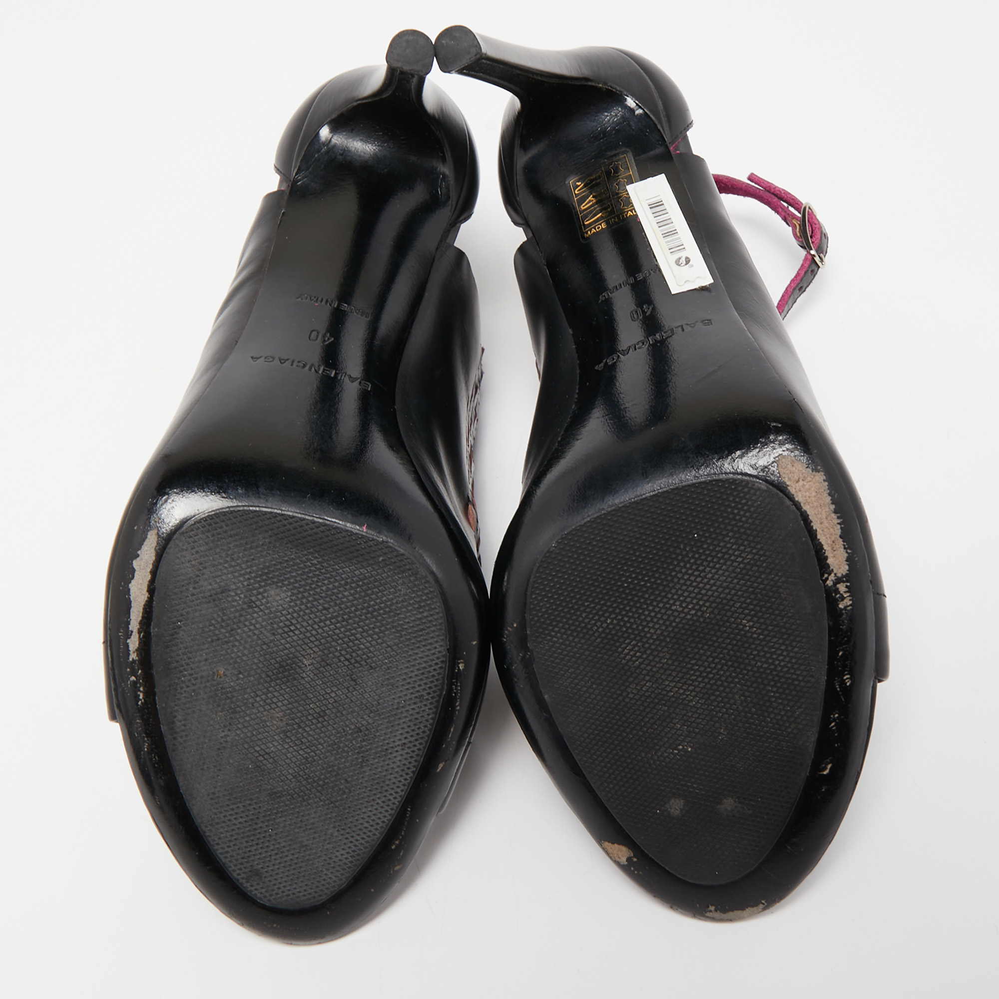 Balenciaga Black/Pink Lasercuts Leather Glove  Sandals Size 40