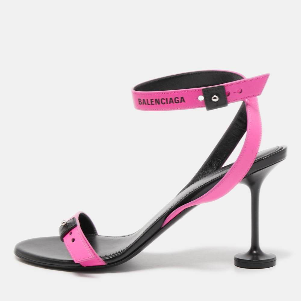 Balenciaga Pink Leather Ankle Strap Sandals Size 39