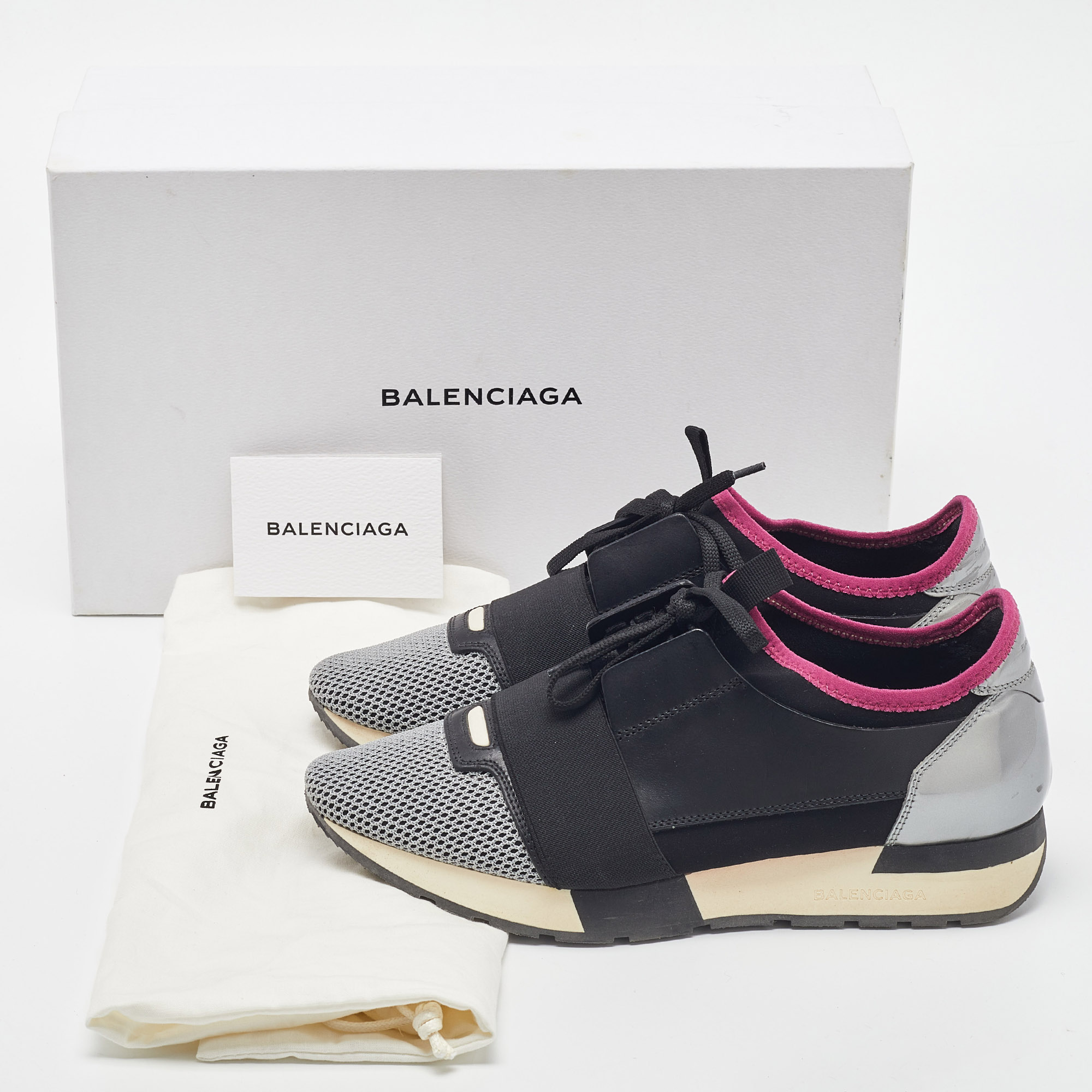 Balenciaga Tricolor Mesh And Leather Race Runner Sneakers Size 40